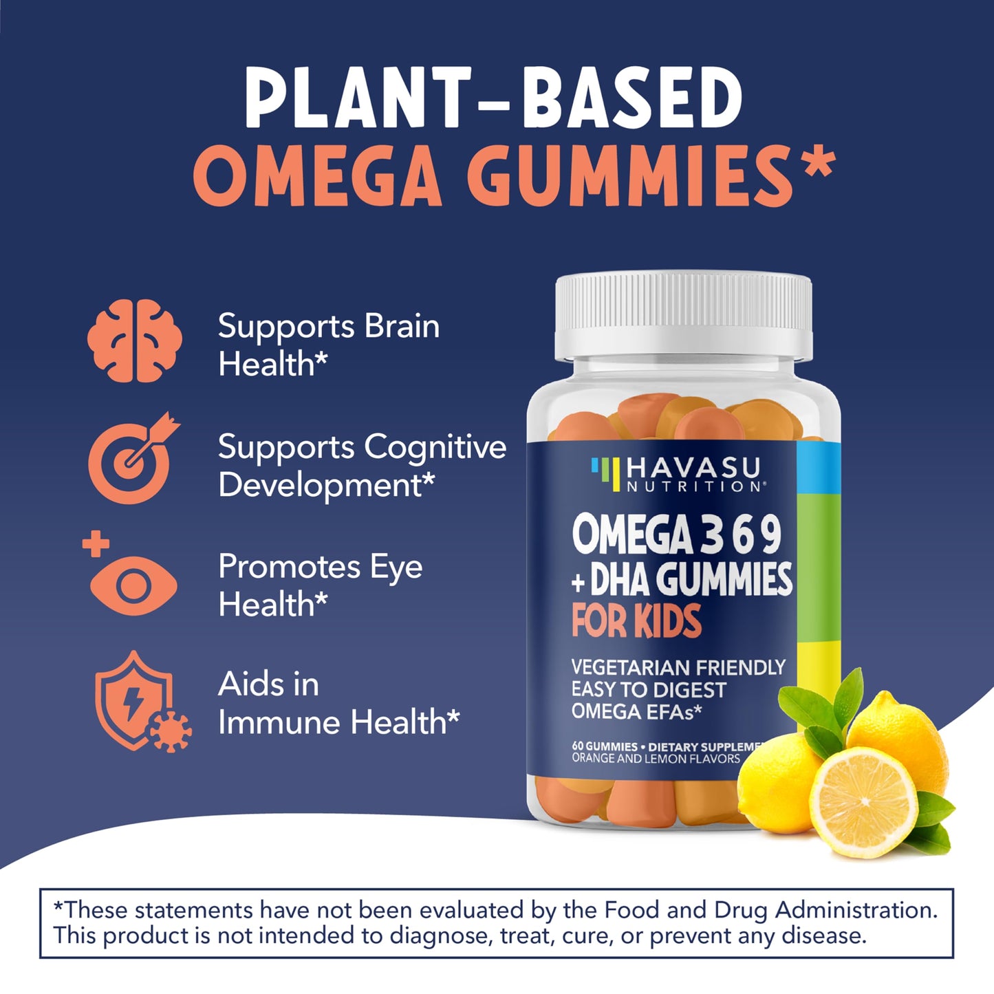 HAVASU NUTRITION Omega for Kids Lemon & Orange, Gummy, 60 Count