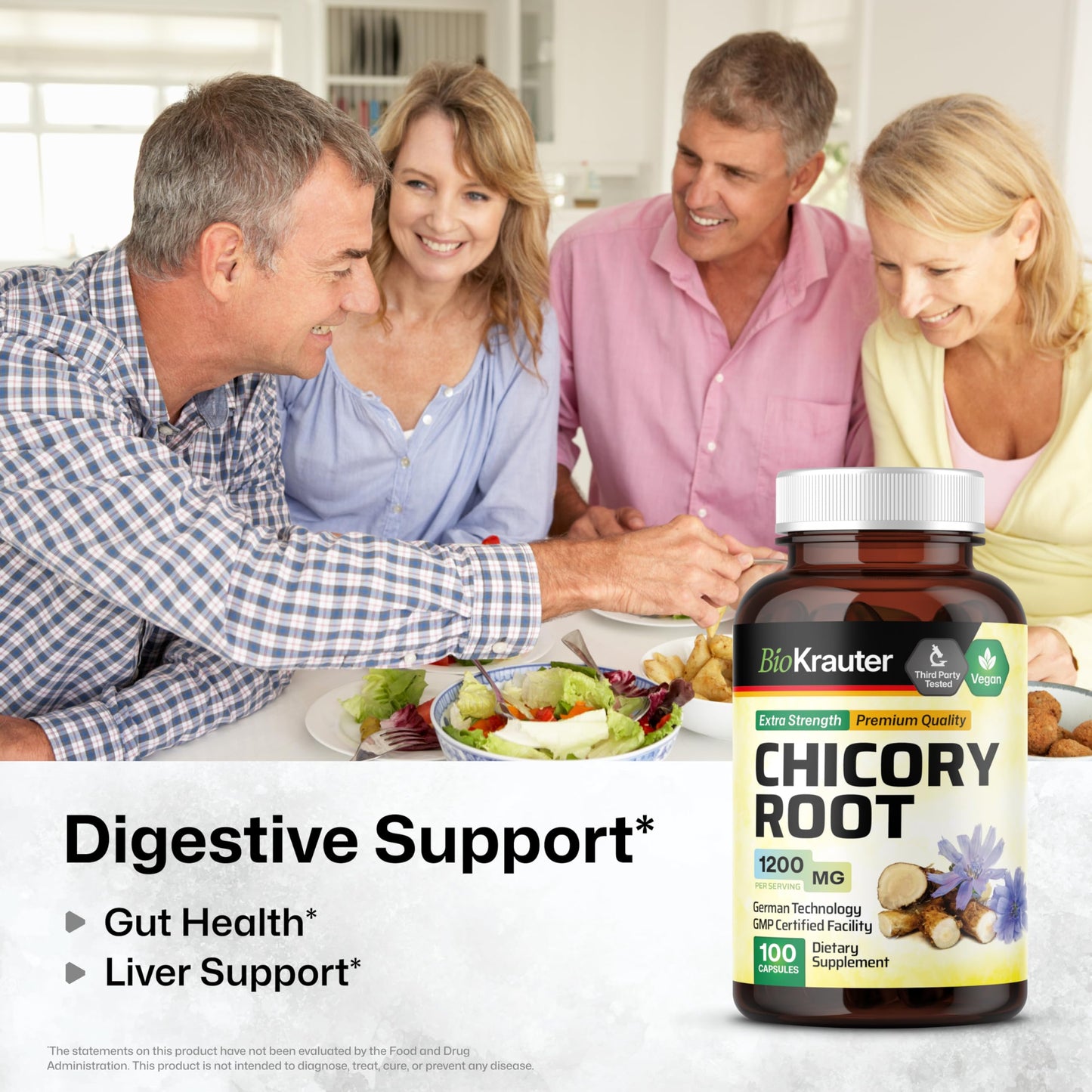 BIO KRAUTER Chicory Root for Gut & Digestive Support Capsules, 100 Count