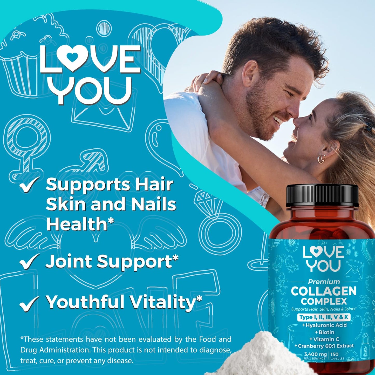 Love You Collagen Complex Types I, II, III, V & X Capsules, 150 Count