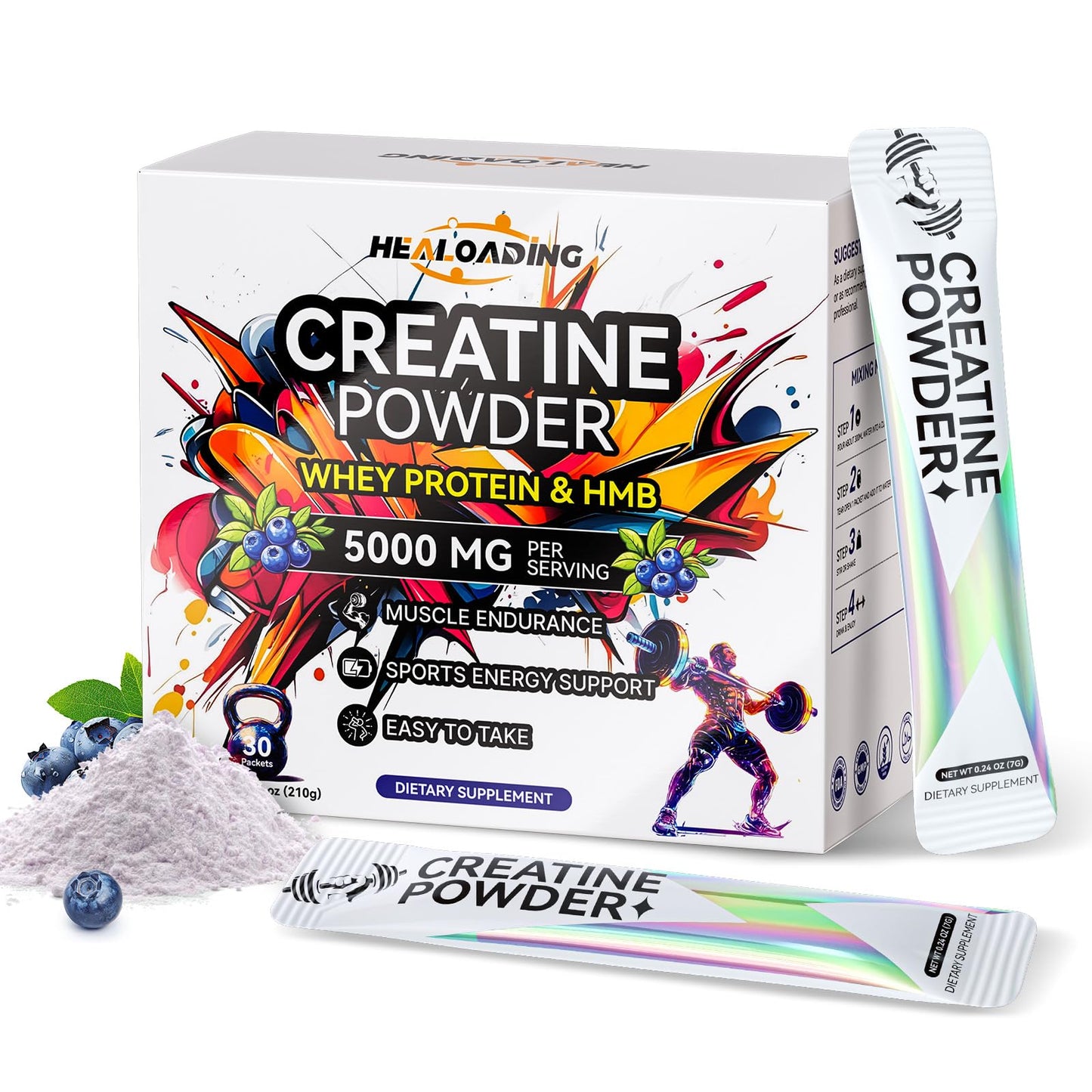 HEALOADING Creatine Monohydrate Powder with Whey Protein, Micronized Creatine HMB Powder, Fast Absorption for Athletic Performance & Muscle Support, 7.5 oz
