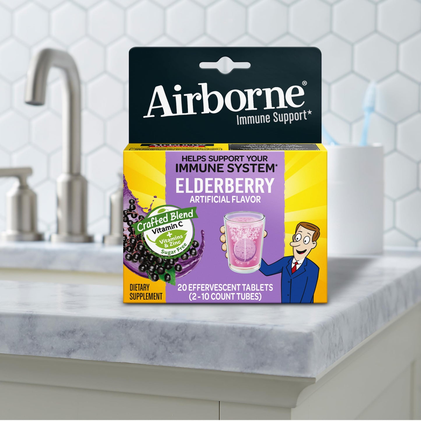 Airborne Elderberry + Zinc & Vitamin C Effervescent Tablets, 20 Count