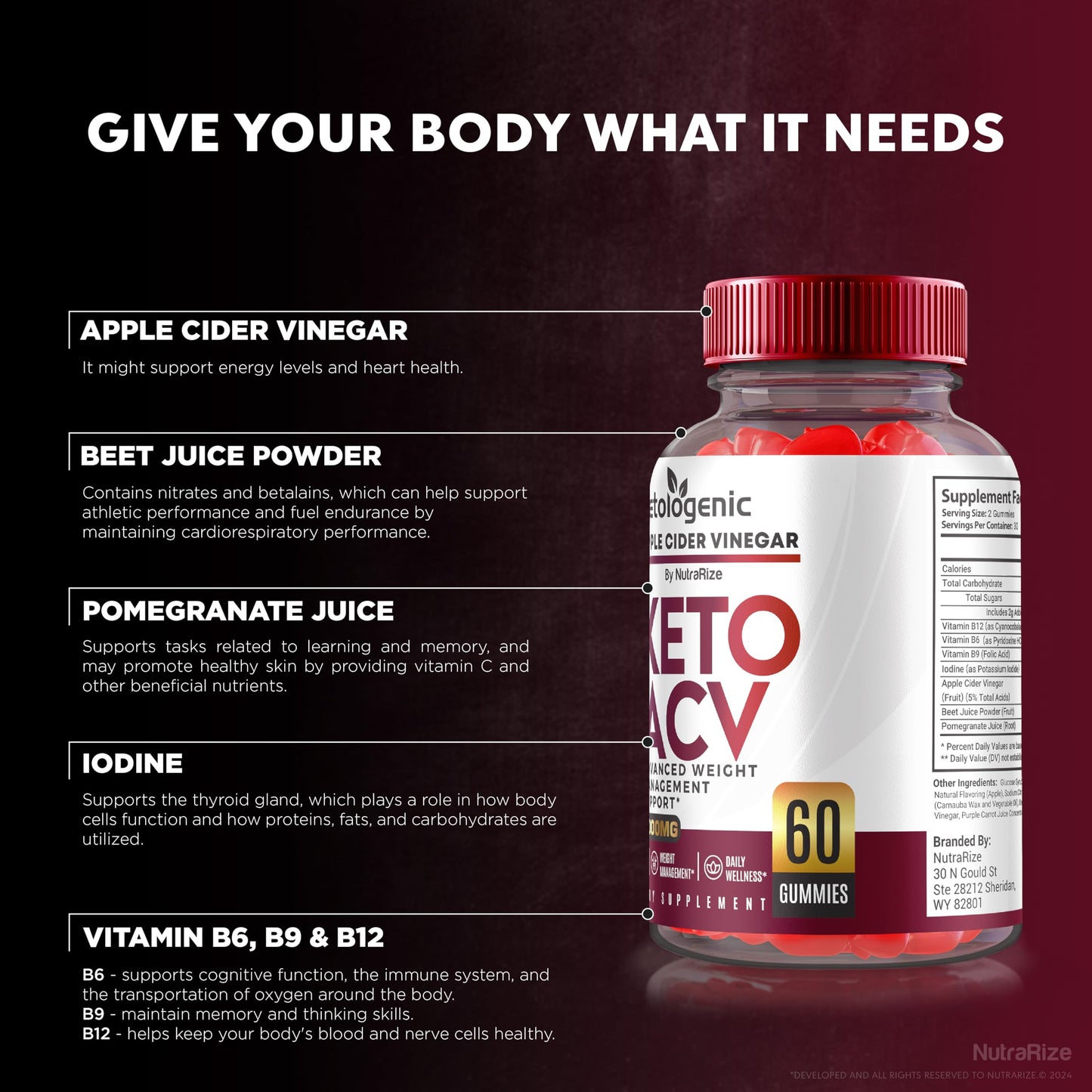 NutraRize Ketologenic Keto ACV Gummies 120 Gummies