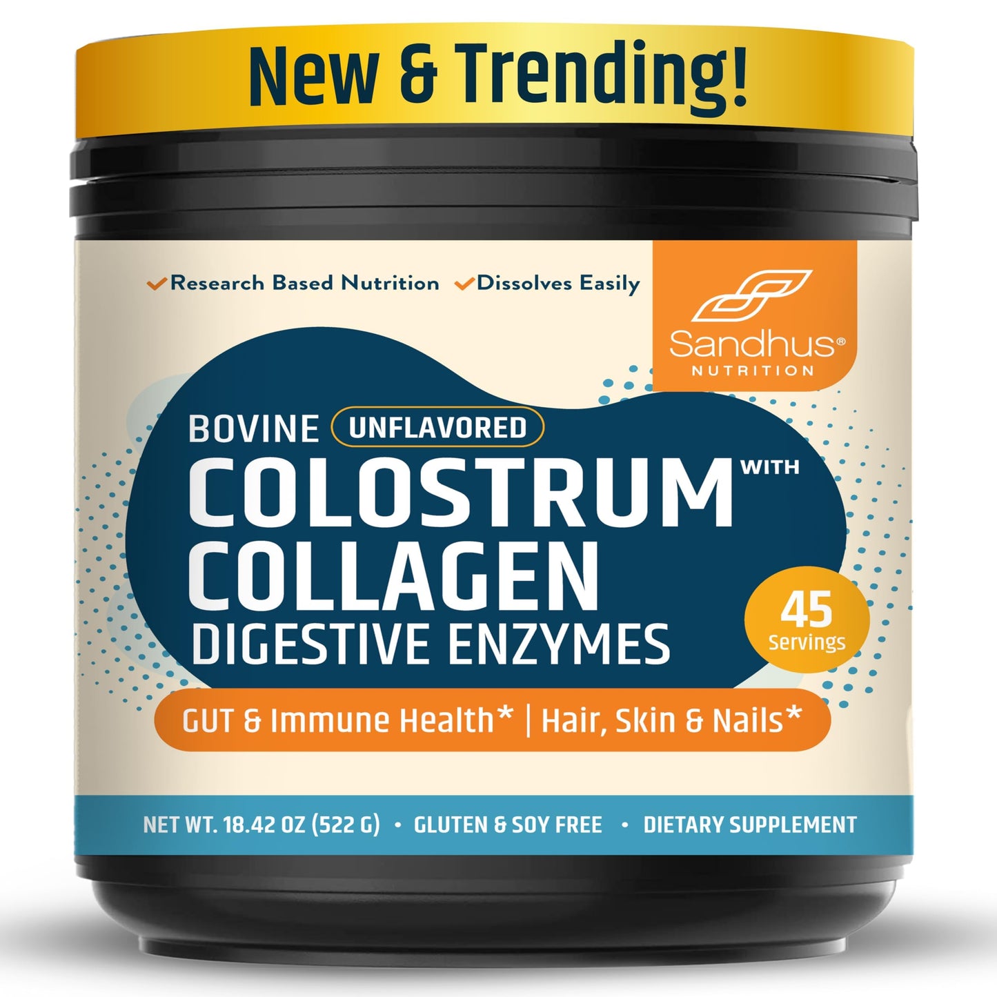 Sandhu's Bovine Colostrum with Collagen Powder, 18.41 oz