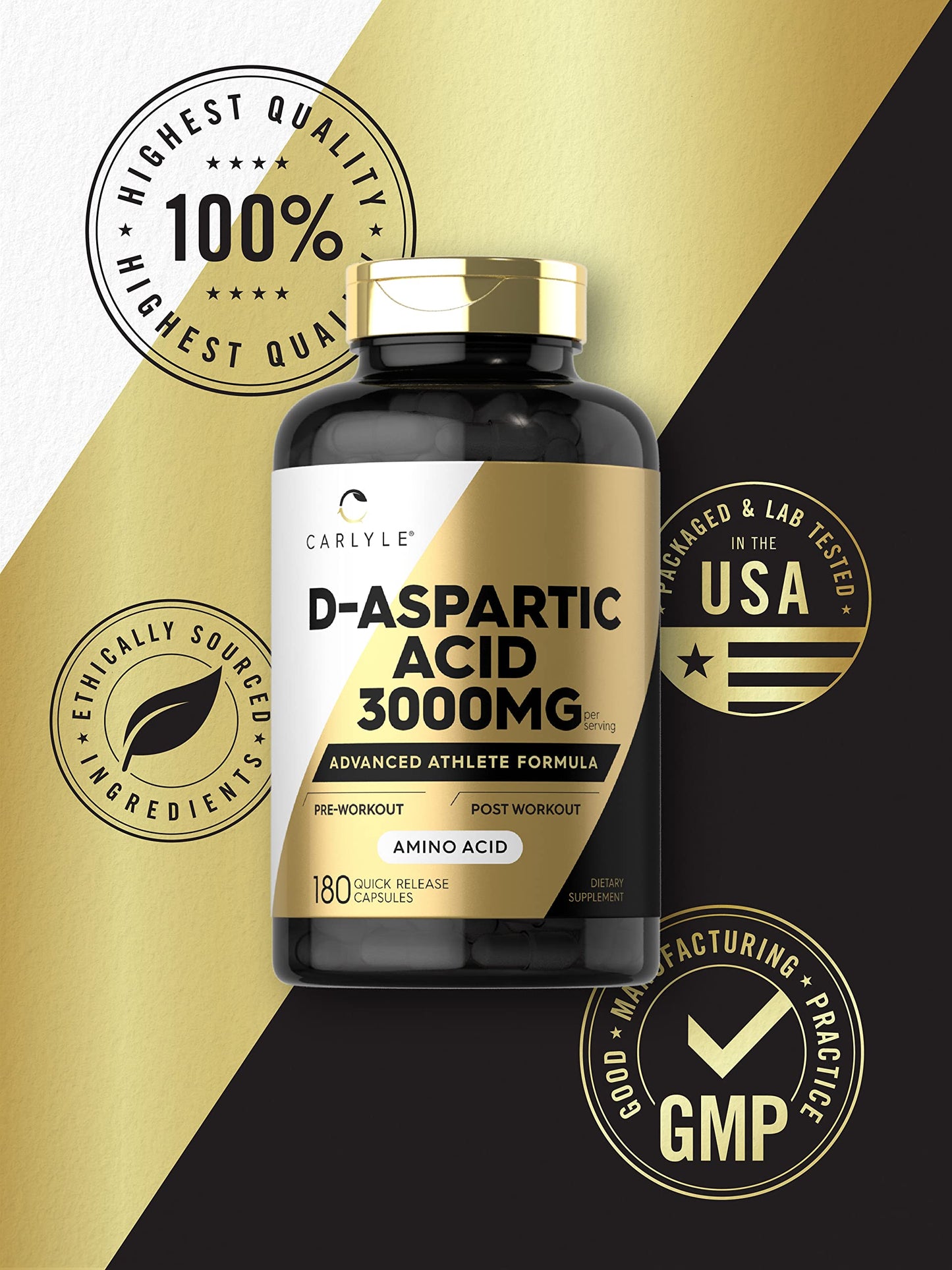 Carlyle D Aspartic Acid 3000mg Capsules 180 Count