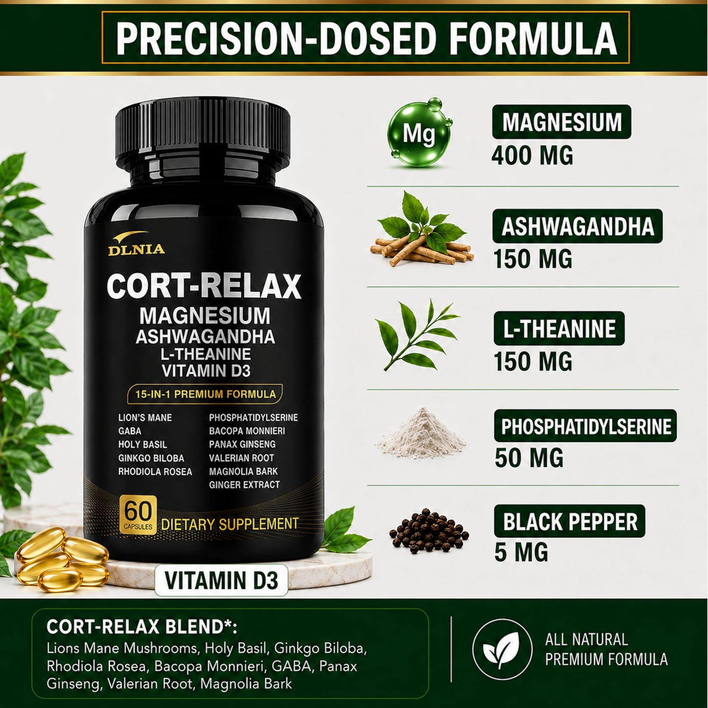 DLNIA Super Calm Cortisol Supplements for Women & Men Capsule 1 Count