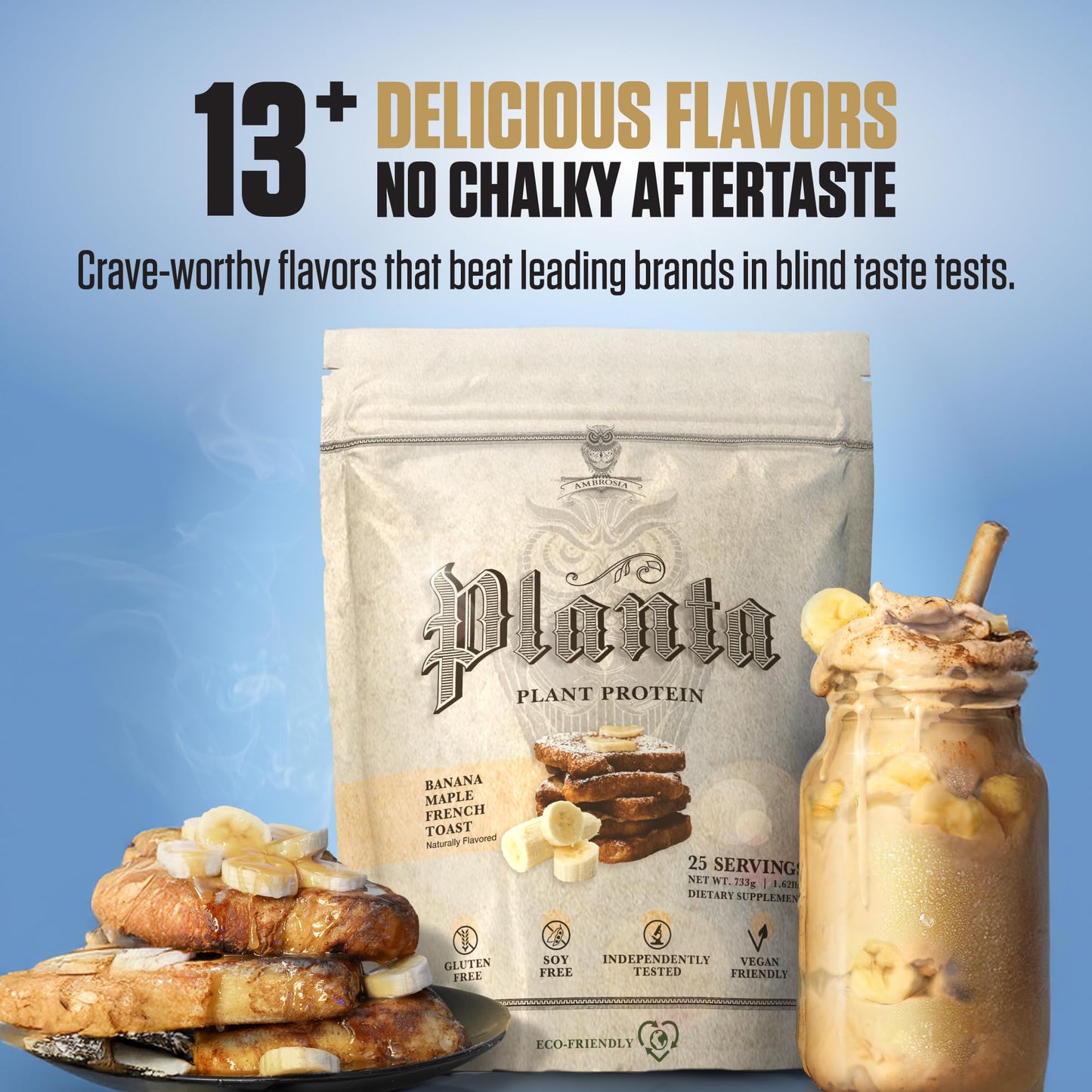 Ambrosia Plant Based Protein Powder Pea Protein Banana Maple, 25 Servings