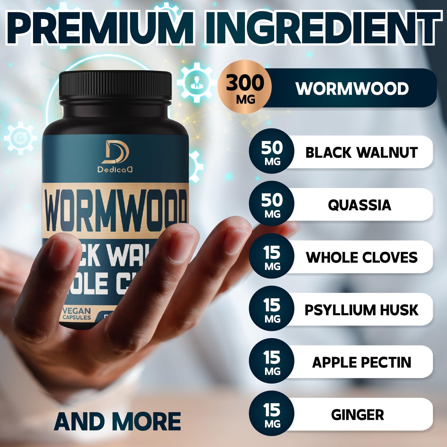 DEDICAD 12in1 Wormwood Black Walnut Clove Capsules, 90 Count