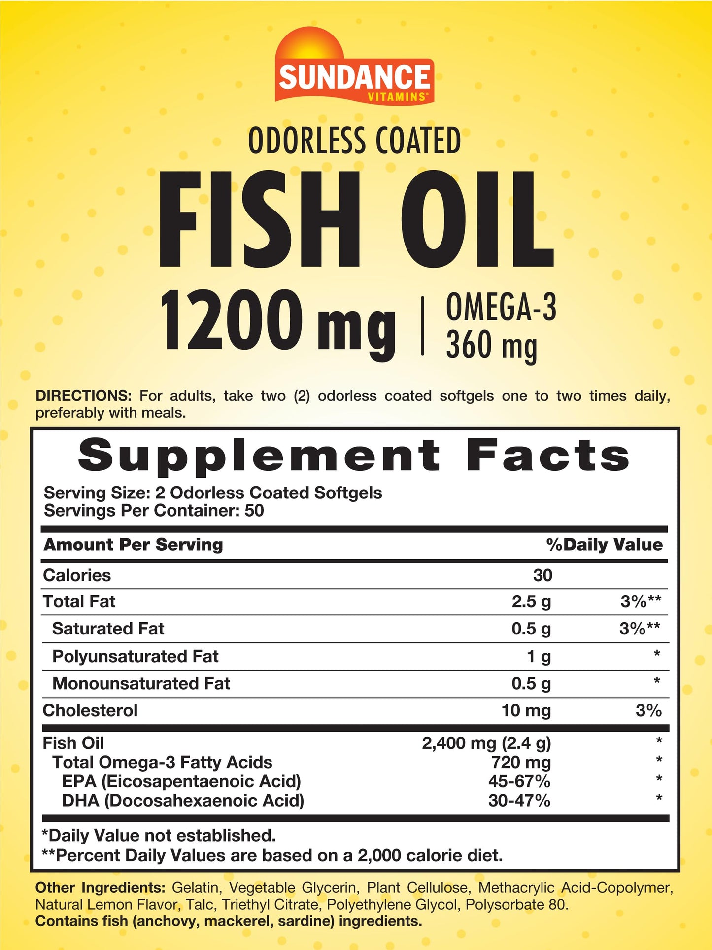 Sundance Odorless Fish Oil 1200mg Softgels, 100 Count