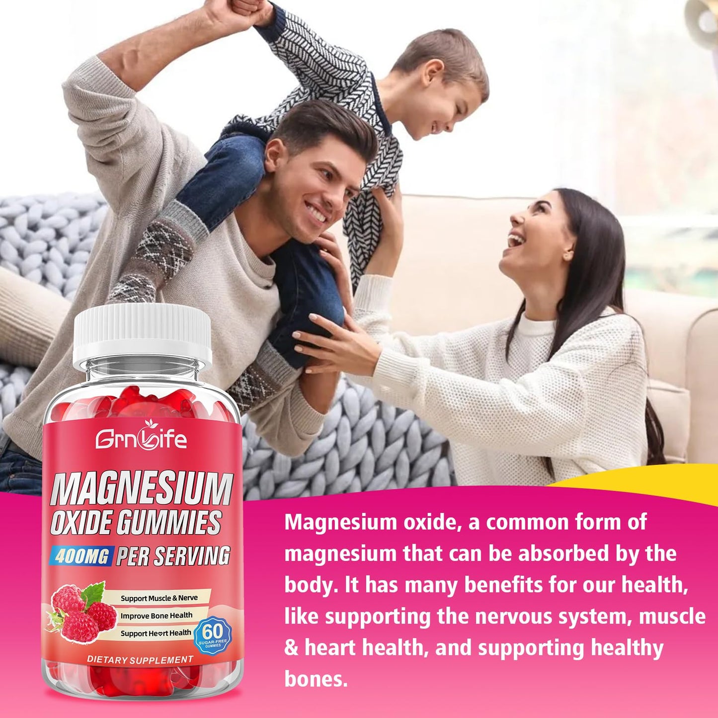 GrnLife Magnesium Oxide Gummies 400mg, 60 Count