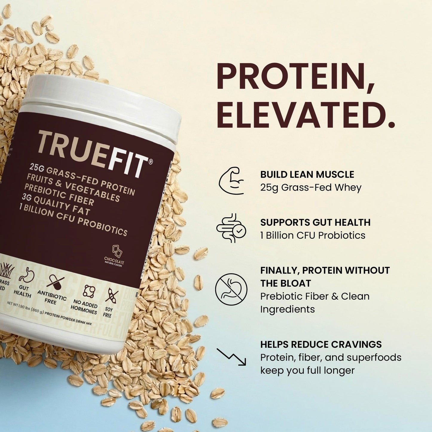 RSP NUTRITION TrueFit Grass-Fed Whey Protein Powder + Fiber & Probiotics, Chocolate Shake 32 Servings