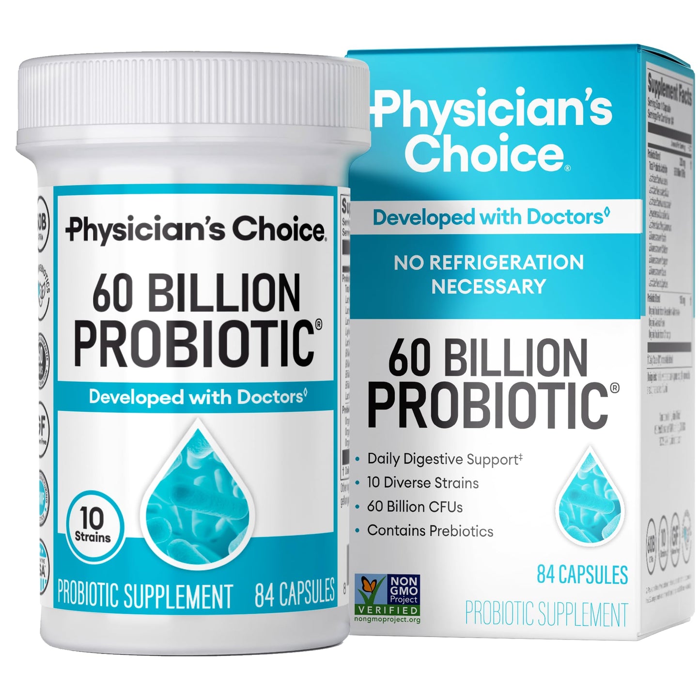 Physician's CHOICE Probiotics 60 Billion CFU - 10 Strains + Organic Prebiotics - Immune, Digestive & Gut Health Capsule 84 Count