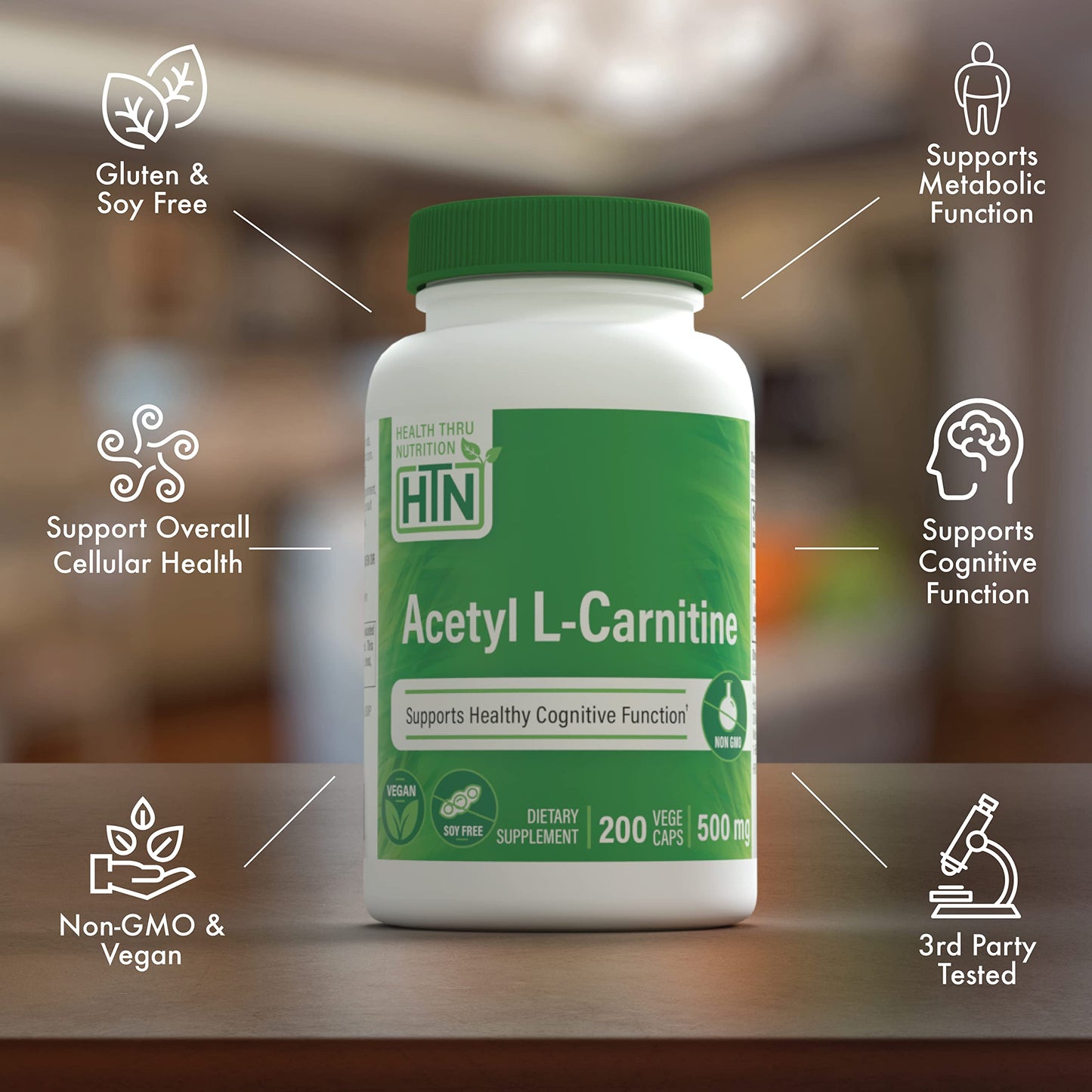 Health Thru Nutrition Acetyl L-Carnitine 500mg, 200 Capsules