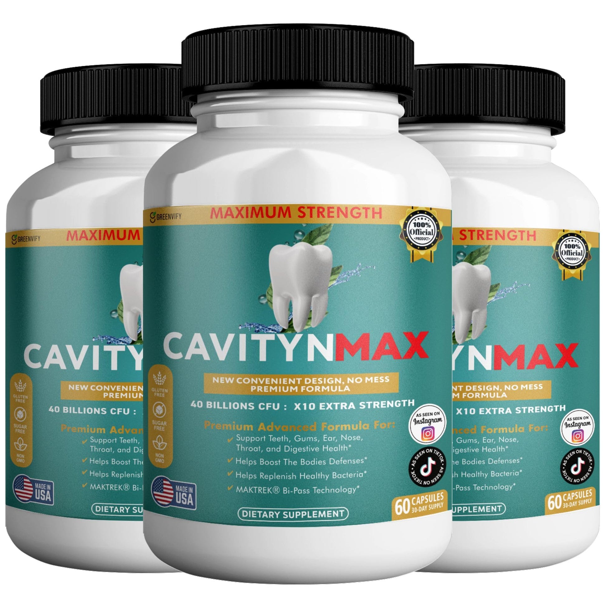 GREENVIFY Cavityn Max Probiotic Supplement Capsules, 60 Count