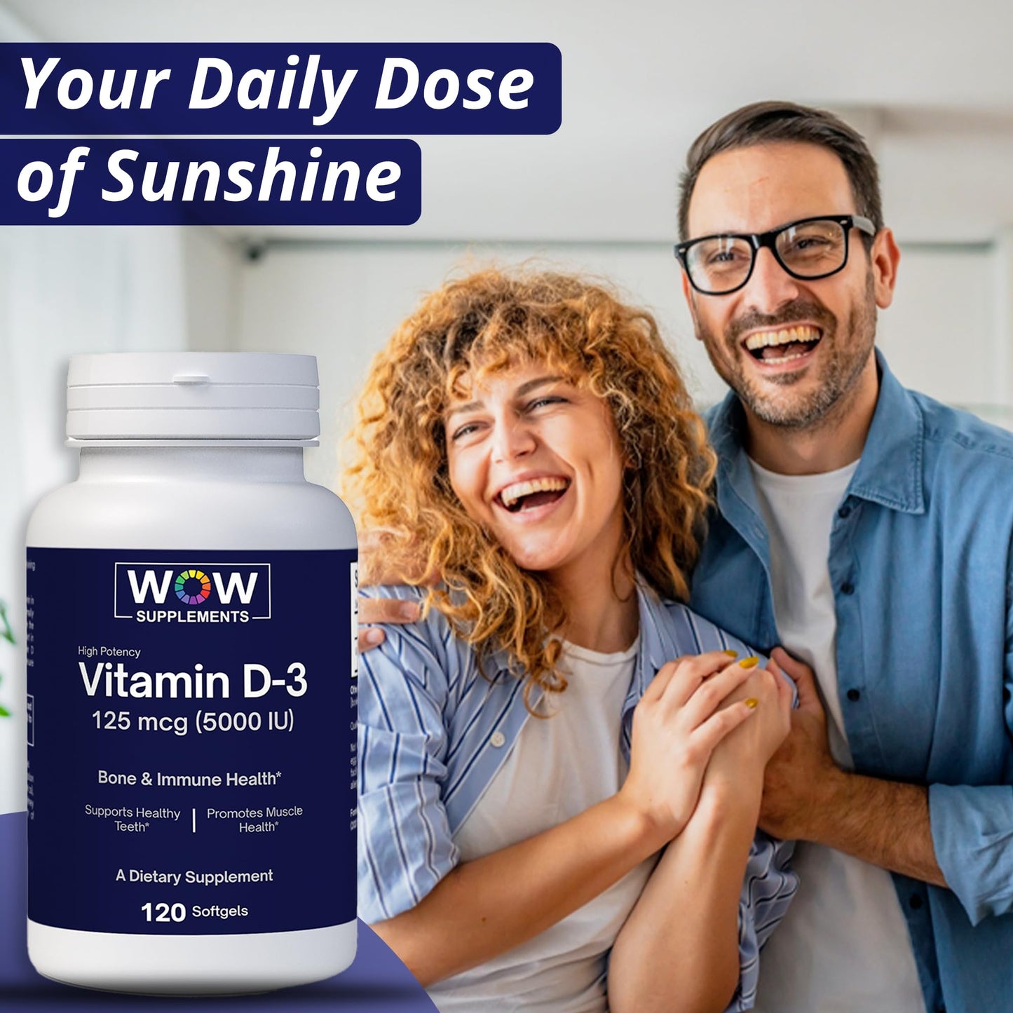 WOW Supplements Vitamin D3 5000 IU Softgels 120 Count