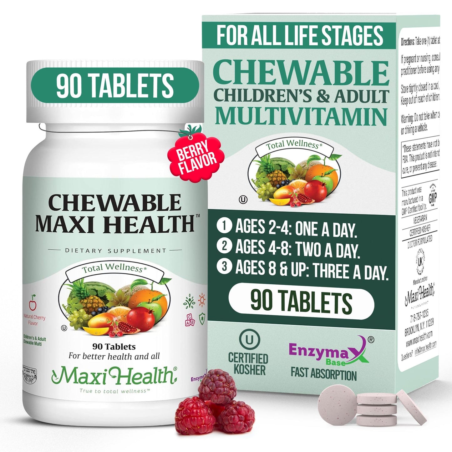 Maxi Health Chewable Multivitamin Tablet for Kids, Teens and Adults 90 Count