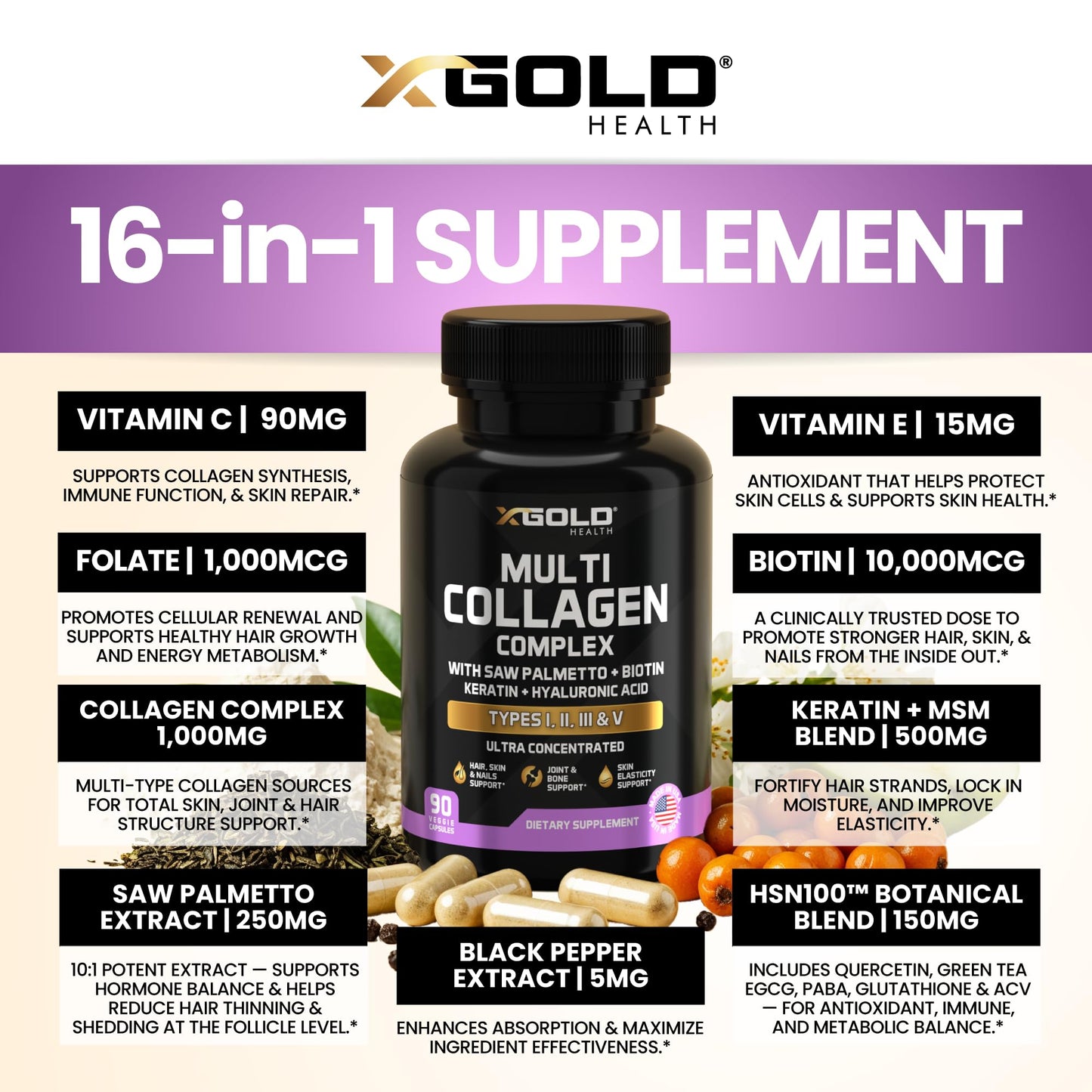 X Gold Health Collagen Complex Capsules, 90 Capsules