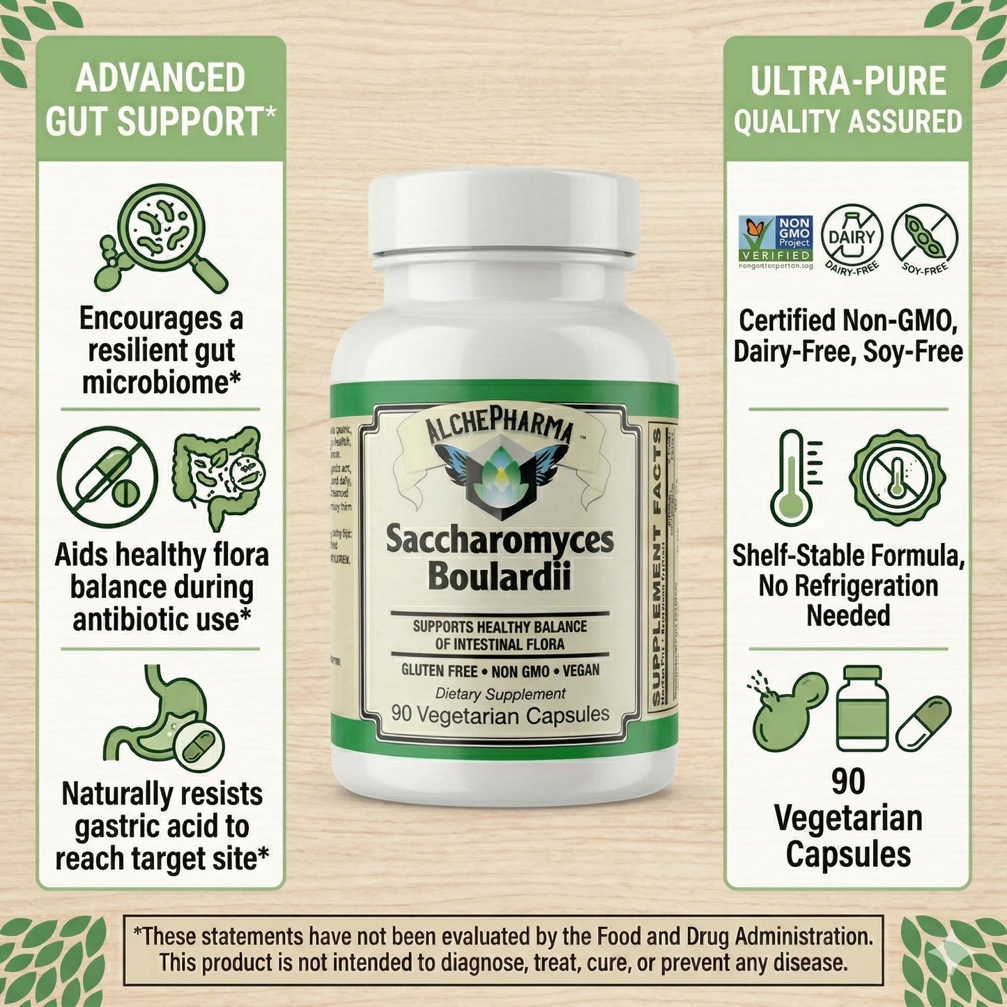 AlchePharma Saccharomyces Boulardii 90 Capsules