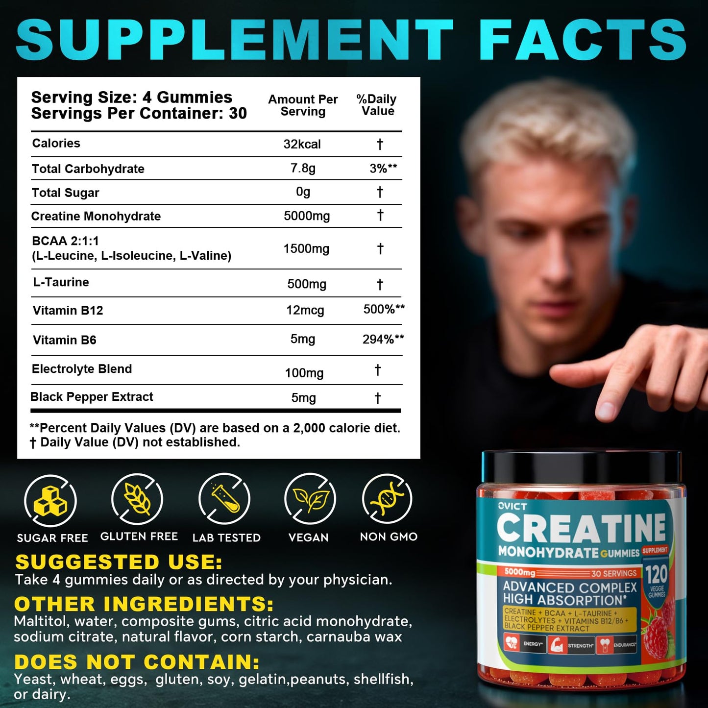 OVICT Creatine Monohydrate Gummies 120 Gummies