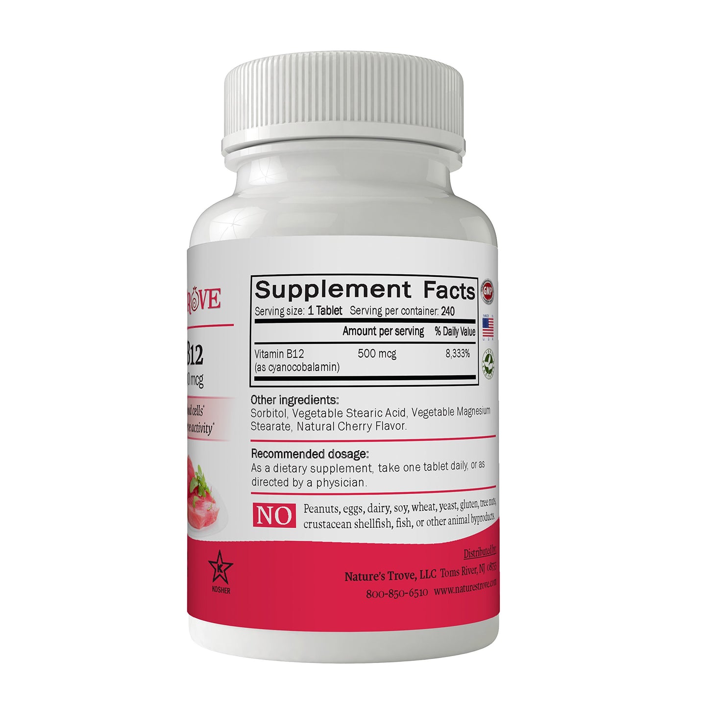 Nature's Trove Vitamin B12 500 mcg Tablets, 240 Count
