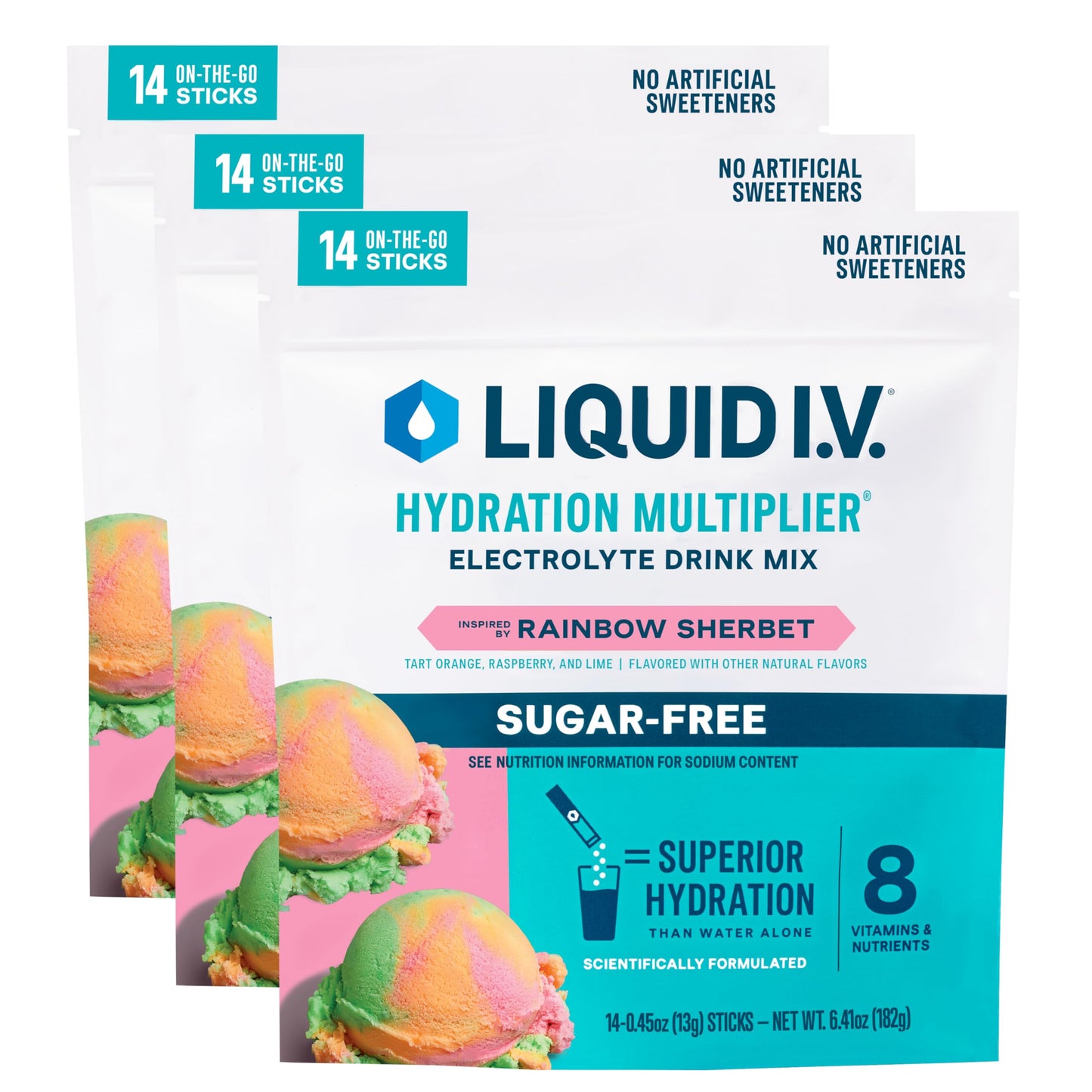 Liquid I.V. Sugar Free Hydration Electrolytes Rainbow Sherbet Powder 19.23 oz