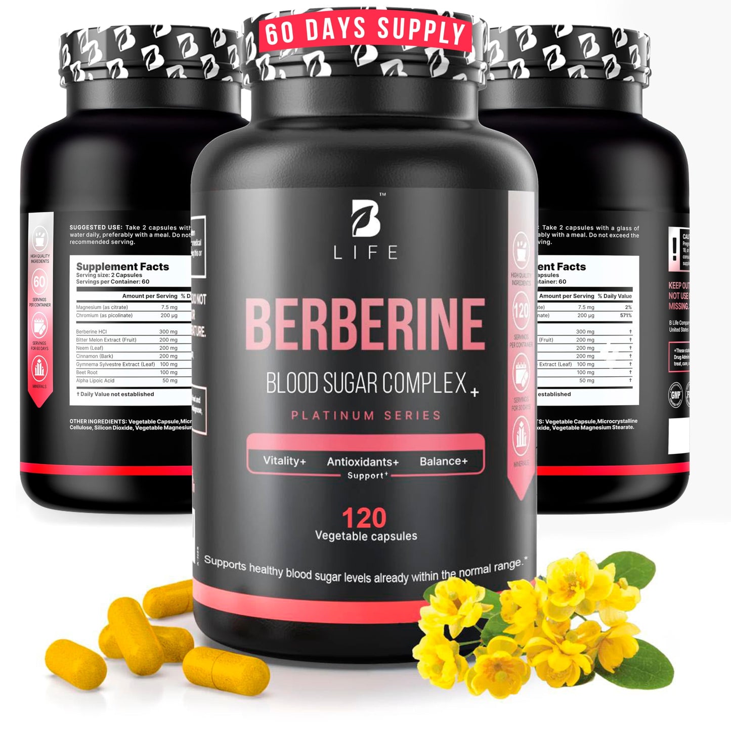 B Life Company Berberine Supplement 300mg – Berberine Complex Metabolism Capsule, 120 Capsules