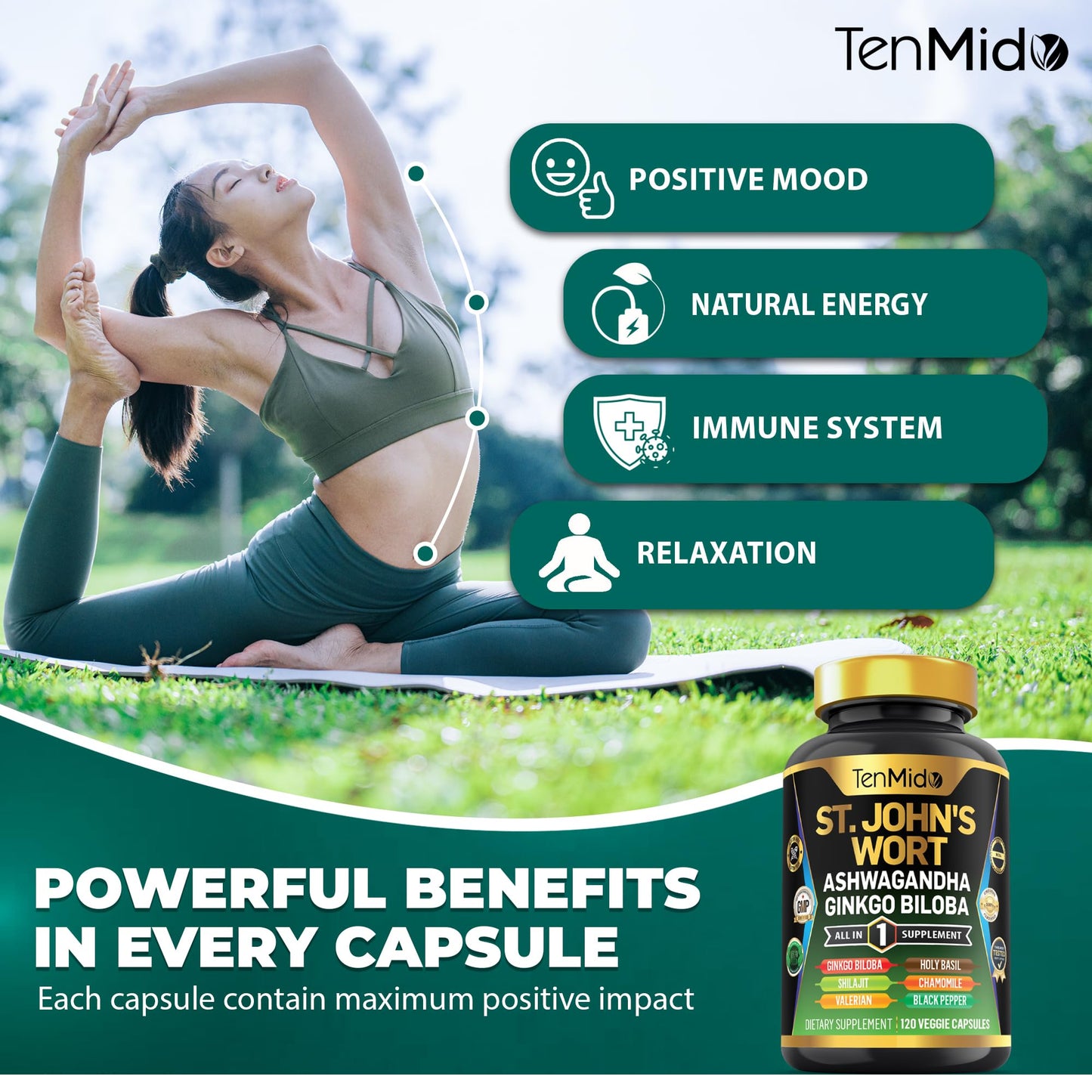 Tenmido St. John's Wort Supplement 8in1 Formula Capsules 120