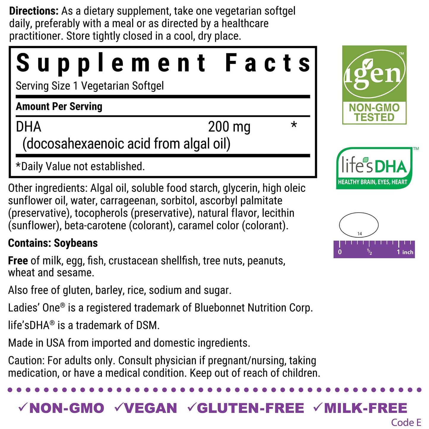 BlueBonnet Early Promise Prenatal Gentle DHA 200 mg Vegetable Capsules, 60 Count