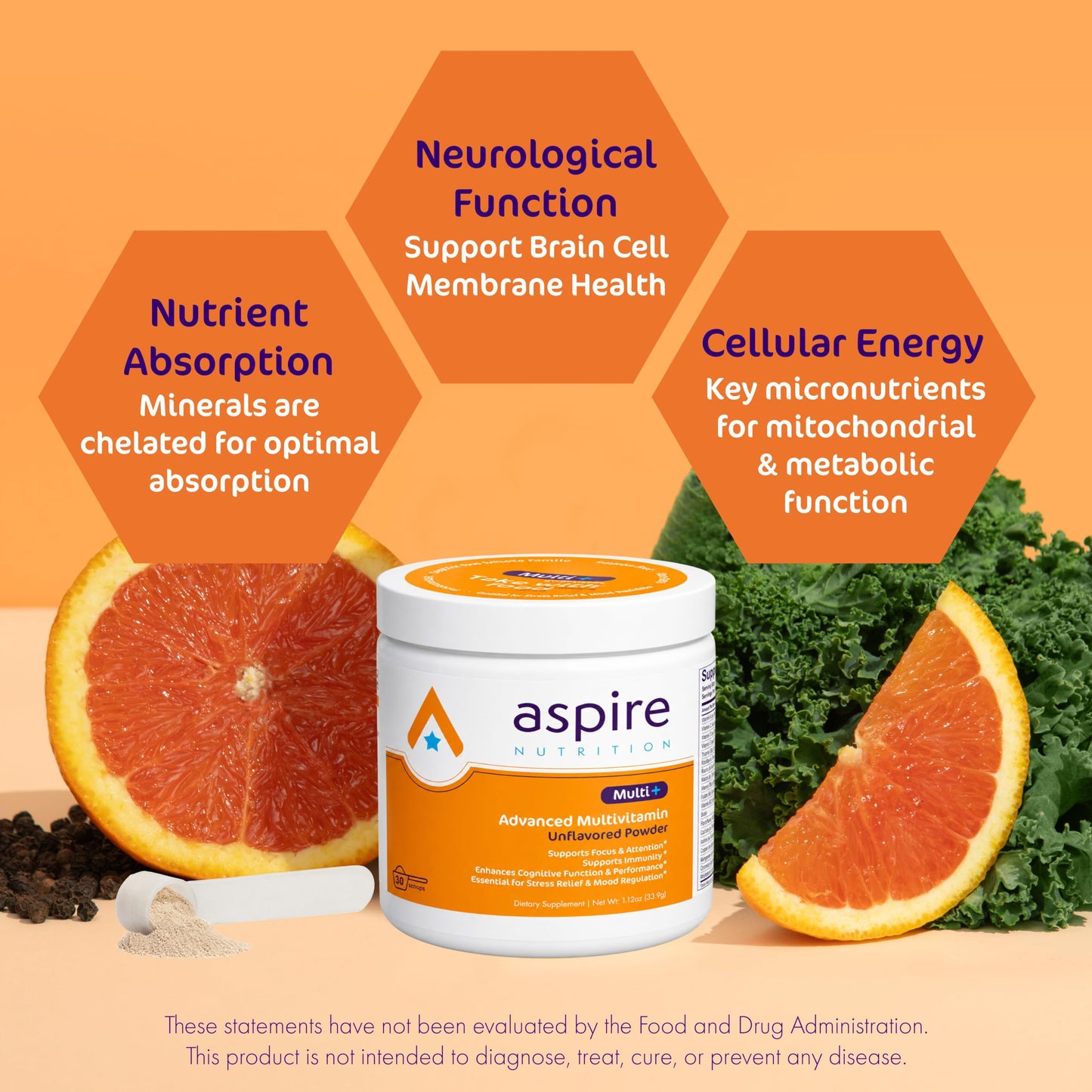 Aspire Nutrition Multi+ Advanced Multivitamin for Kids, Men & Women Powder, 30 Ounces