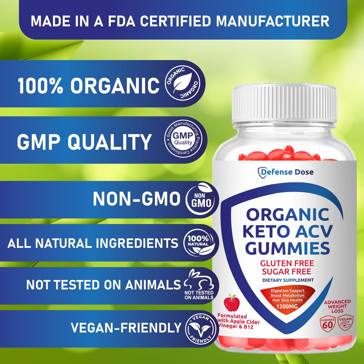 Defense Dose Organic Keto ACV Gummies, 60-Count