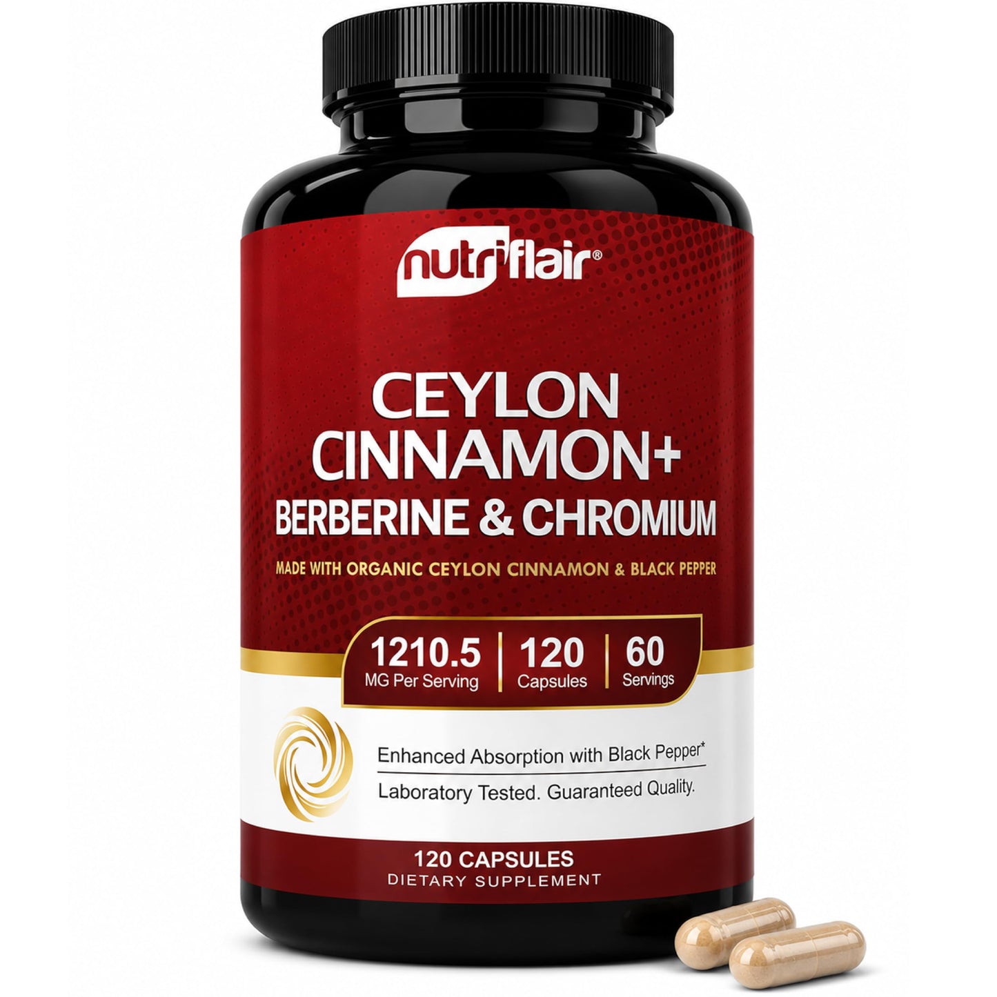 NutriFlair Ceylon Cinnamon Berberine Chromium 1200mg Capsule, 120 Capsules