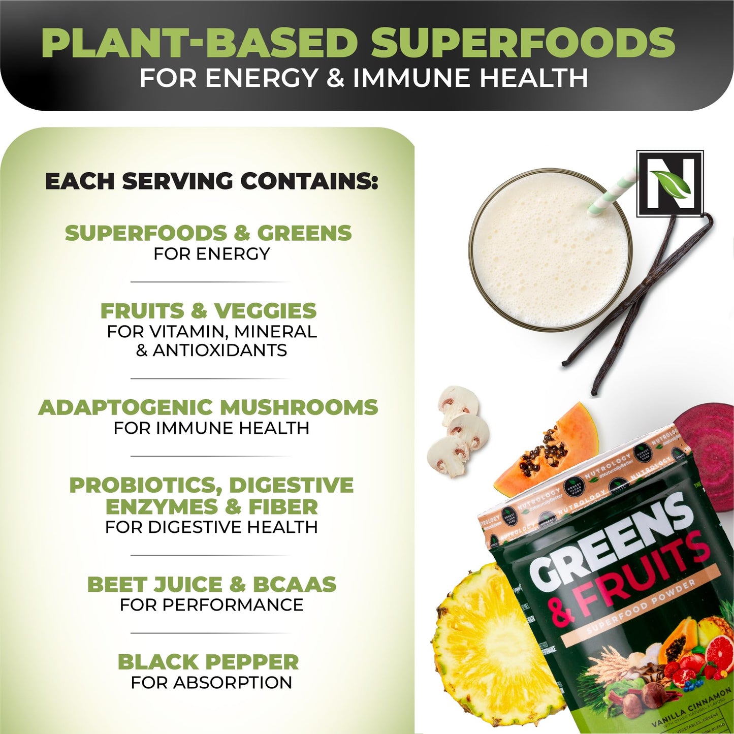 Nutrology Greens & Fruits Powder, 11.4 oz