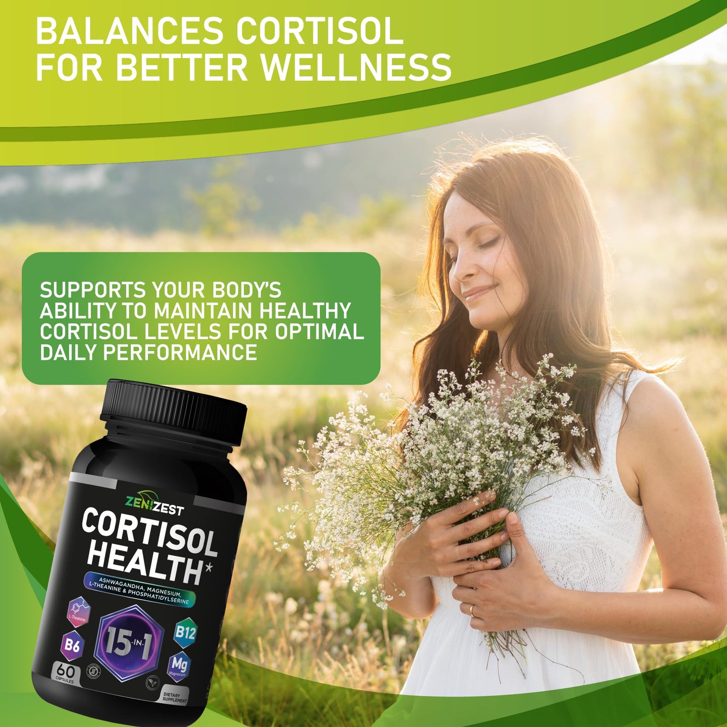 ZeniZest Cortisol Detox Supplement Capsules 60 Count
