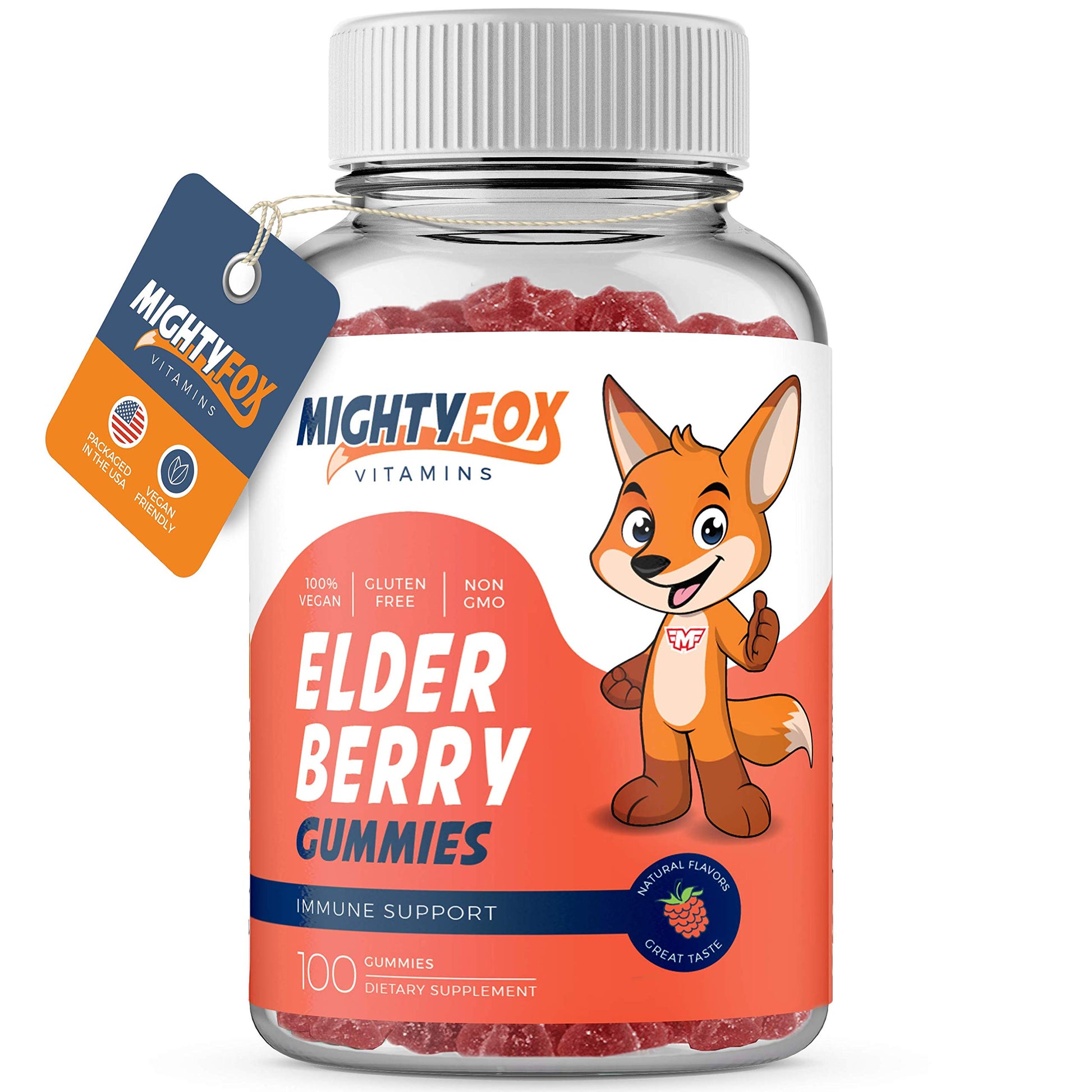 MIGHTY FOX VITAMINS Elderberry Gummies for Kids with Sambucus, Echinacea, Propolis and Vitamin C Chewable, 100 Count