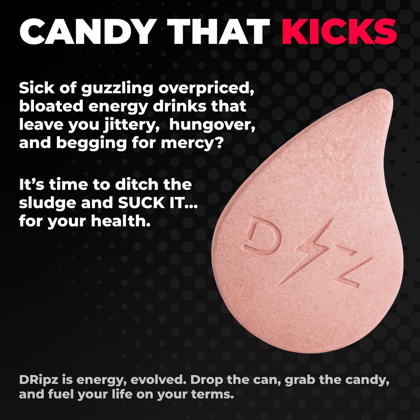 Dripz Energy Cherry Bomb Nootropic Energy & Focus Tablets – Brain Fog Support & Productivity Booster, 25 Tablets