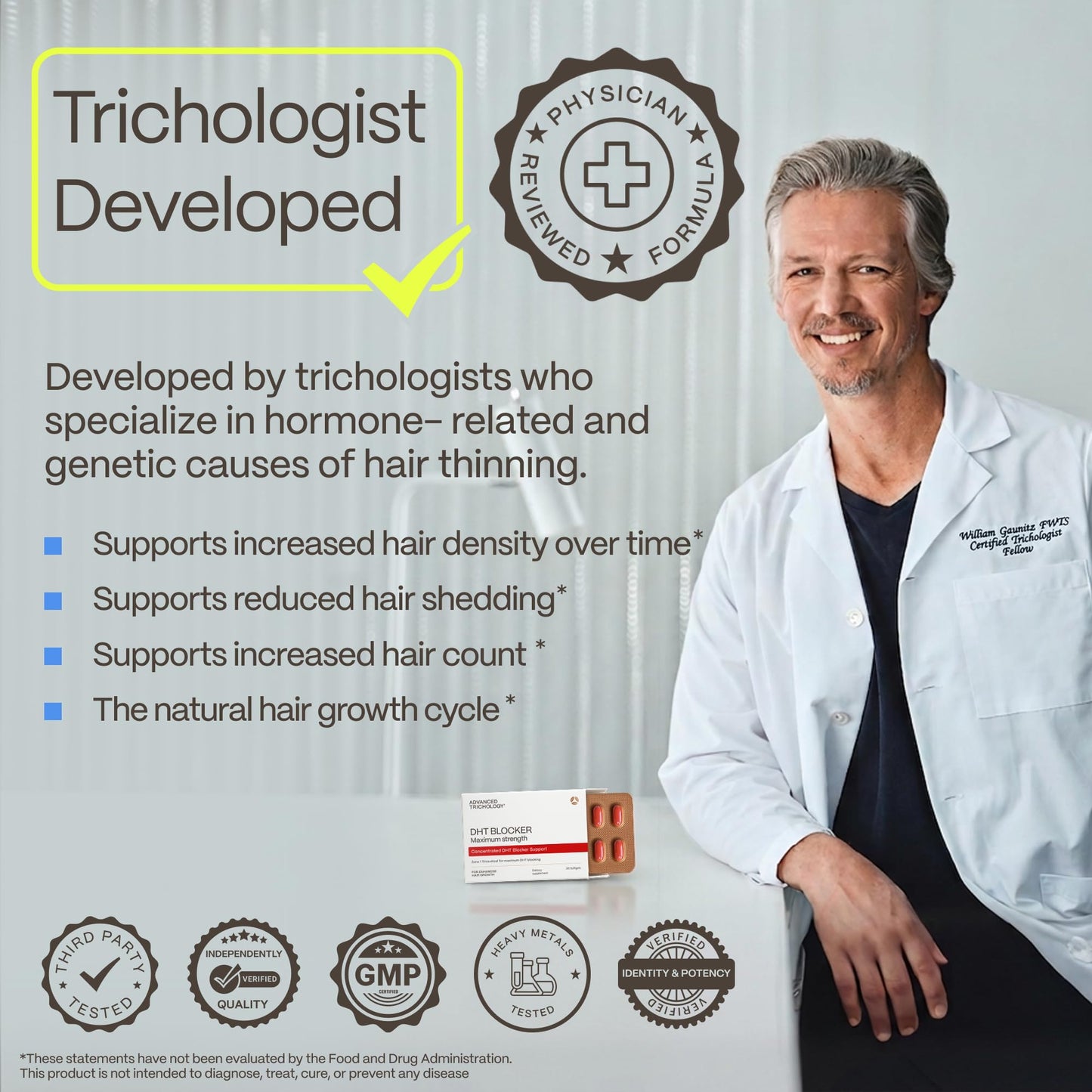 Advanced Trichology DHT Blocker Maximum Strength Hair Growth Supplement with Saw Palmetto & Pumpkin Seed Oil Softgel 30 Count