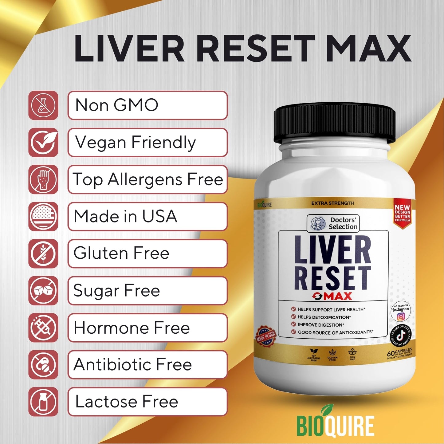 BIOQUIRE Liver Reset Max Extra Strength Supplement Capsules 60