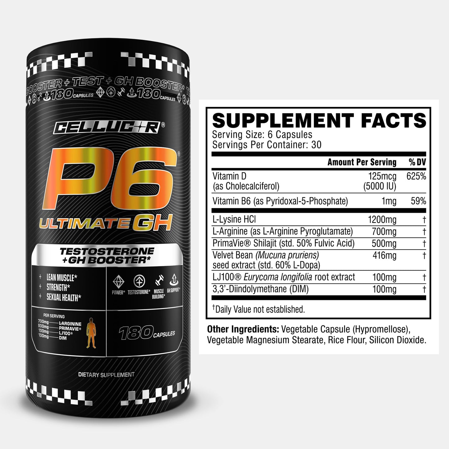 Cellucor P6 Ultimate GH Test Booster for Men Capsules, 180