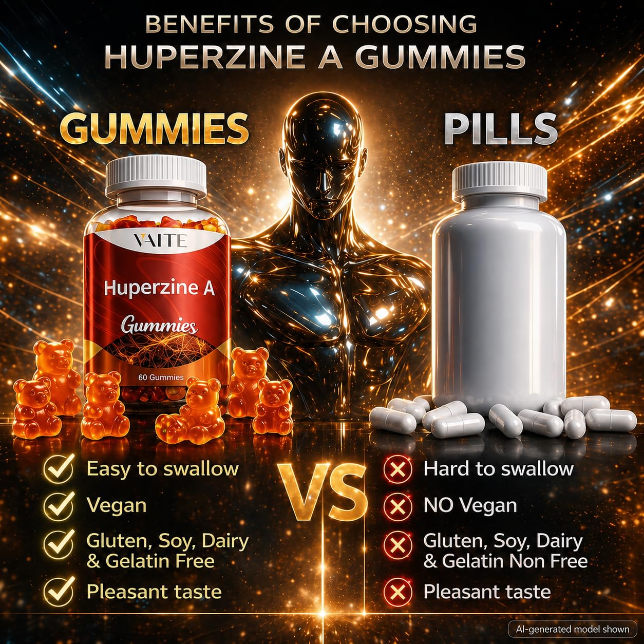 VAITE Huperzine A Supplement 200 mcg Gummies, 60 Count