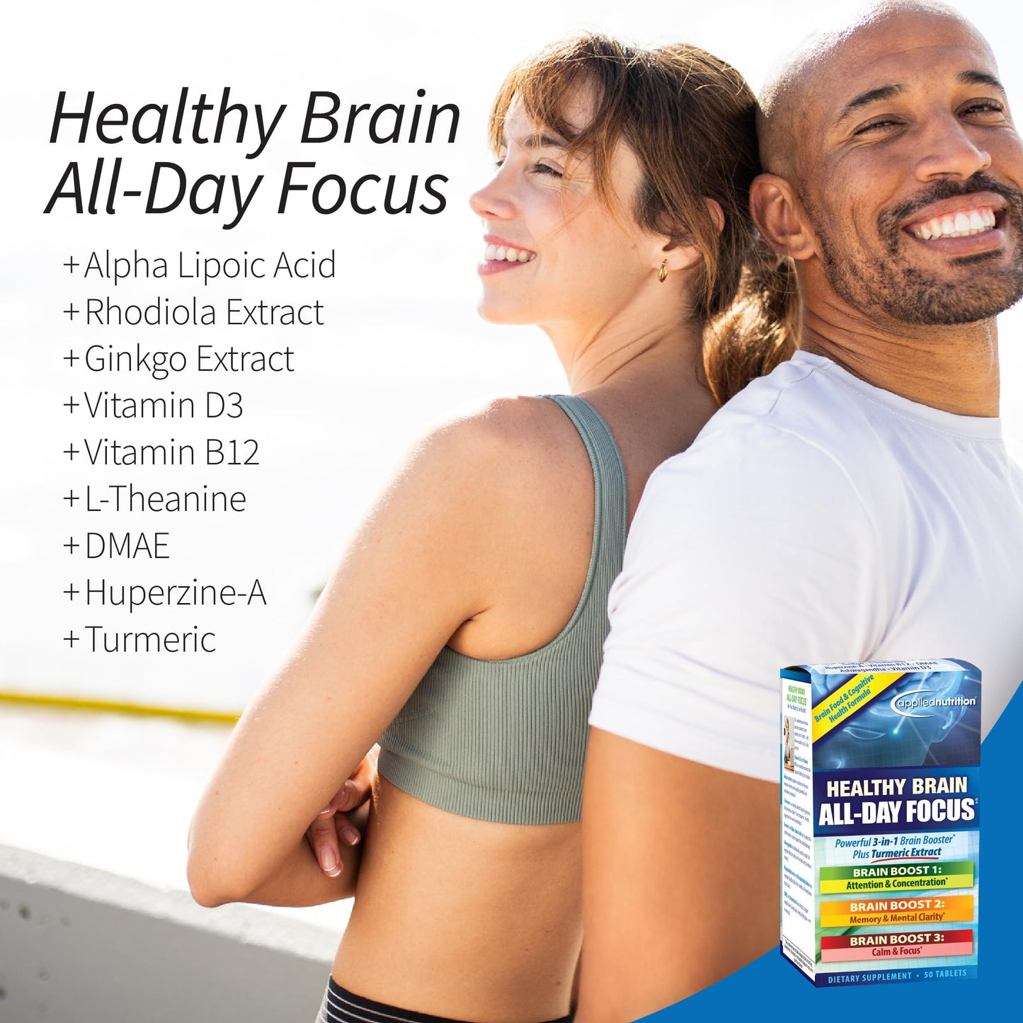 Applied Nutrition Healthy Brain All-Day Focus Tablets, 50-Count, 2-Pack