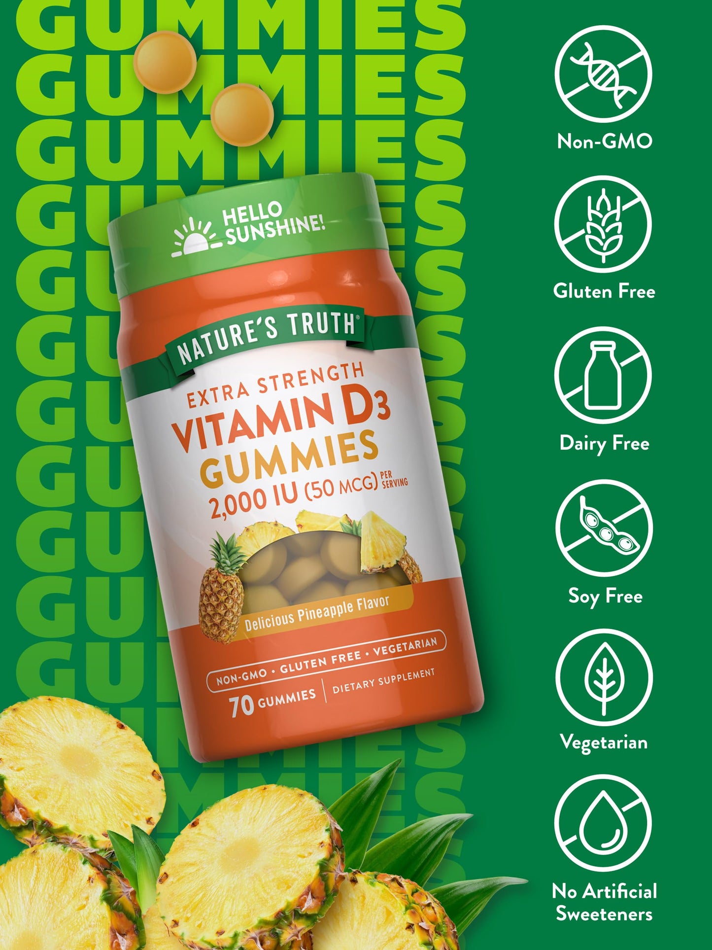 Nature's Truth Vitamin D3 Gummies 2000 IU, 70 Count