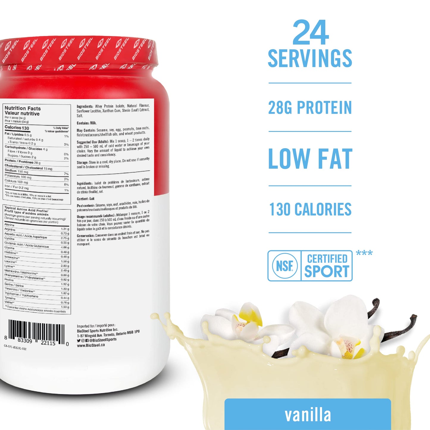 BIOSTEEL Protein Whey Isolate Vanilla Powder, 1.8 Pound