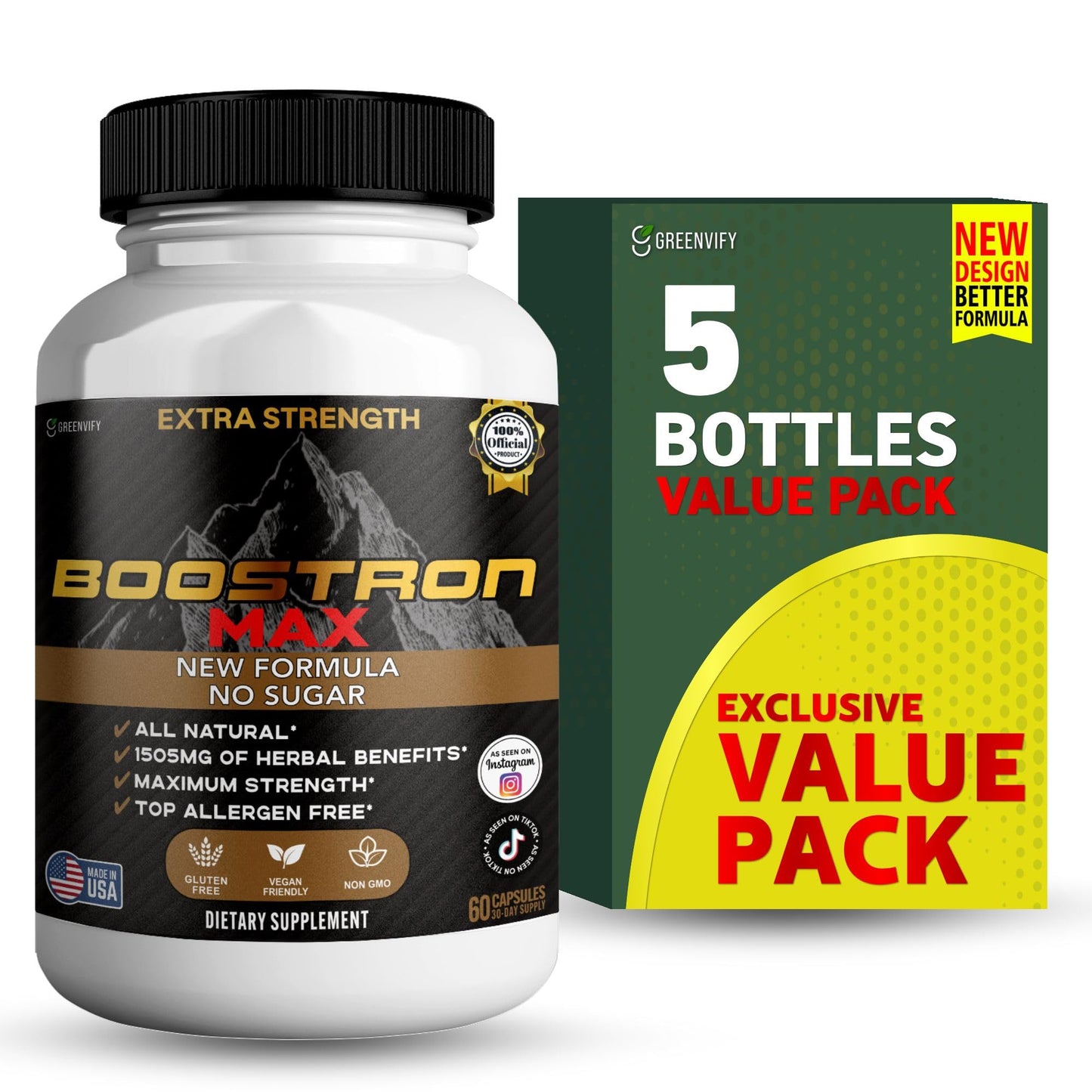 GREENVIFY Boostron Max Extra Strength Maca Root Complex, Organic Blend Capsules, 60 Count