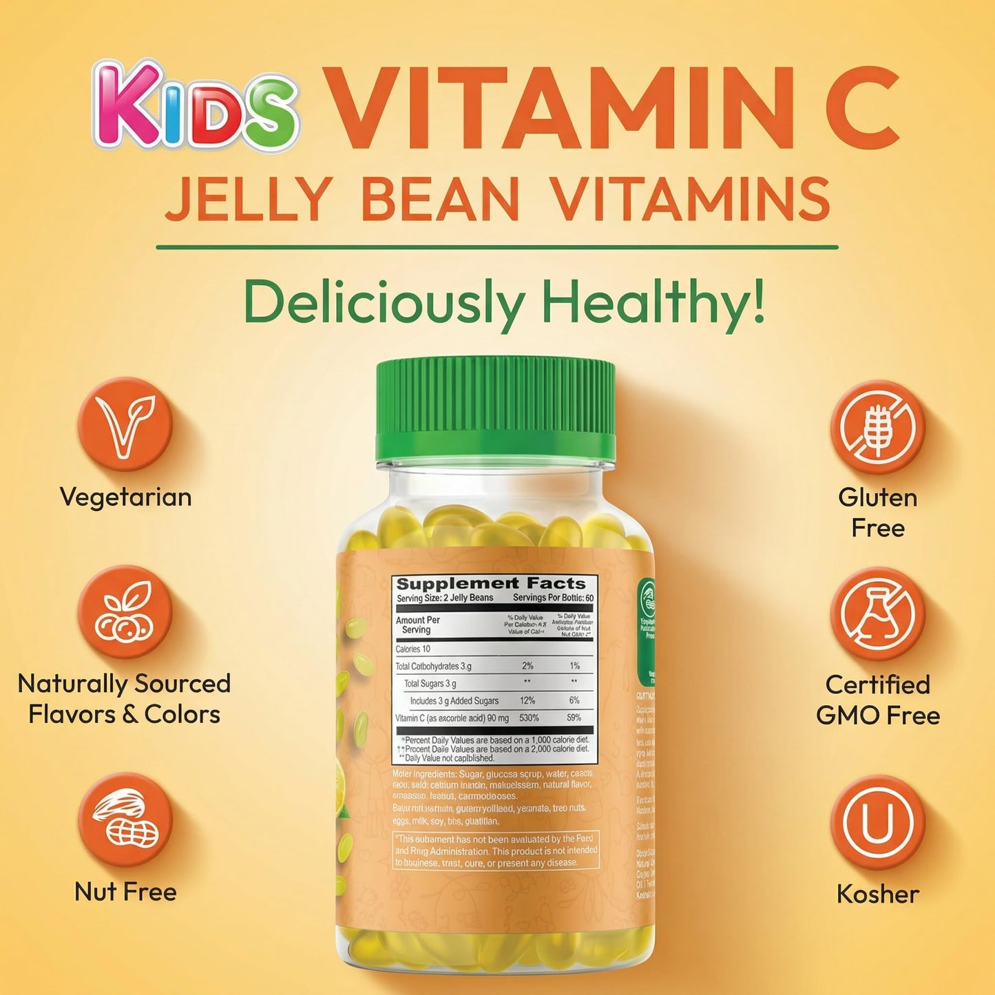 Human Beanz Vitamin C Jelly Bean Gummies for Kids, Gummy, 120 Count