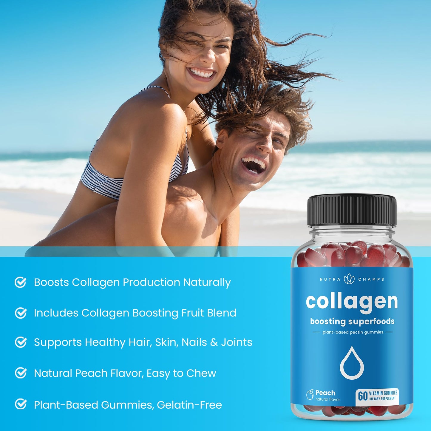 NutraChamps Biotin and Collagen Boosting Gummies, 120 Gummies