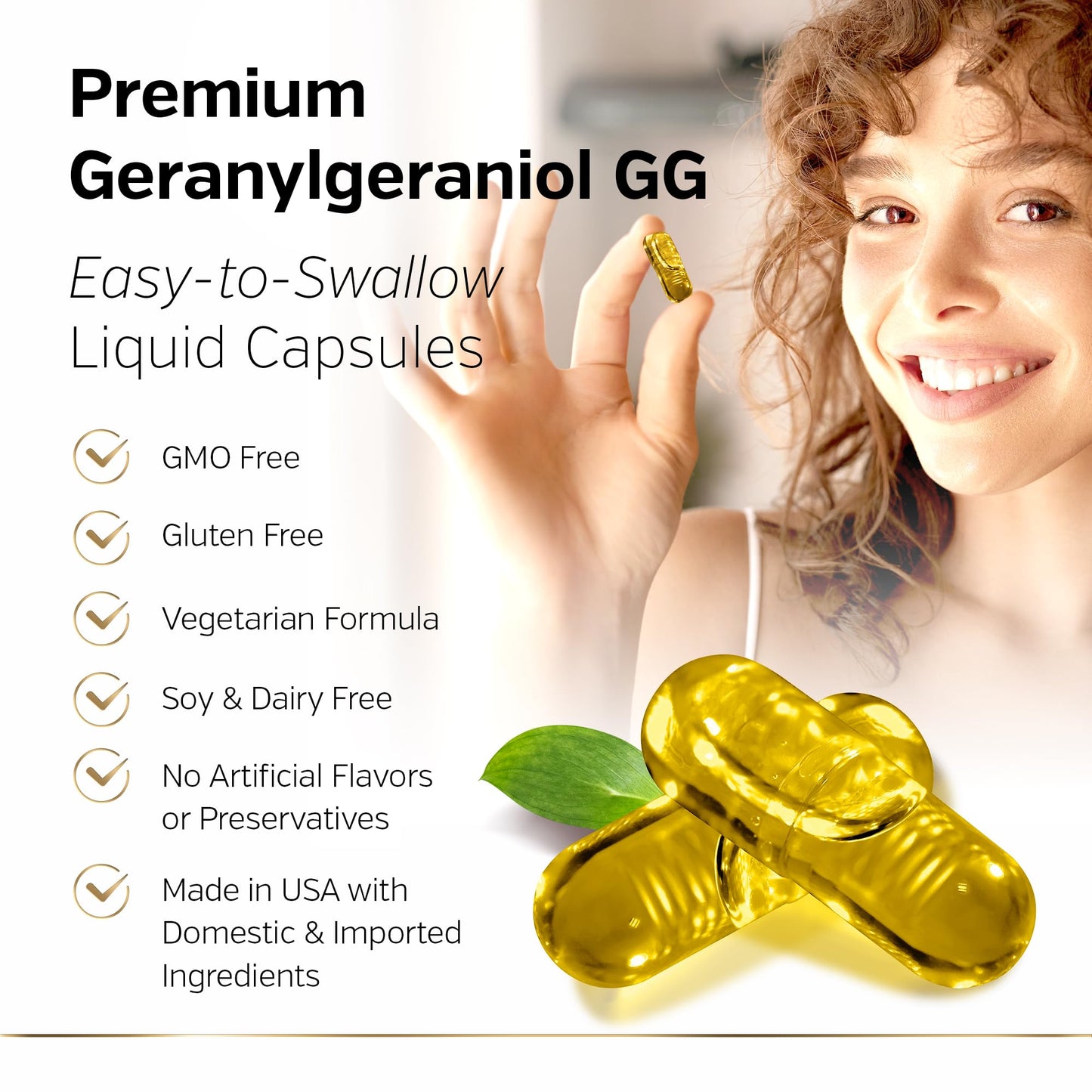 Sunergetic Geranylgeraniol Supplement GG-Gold 150mg with DeltaGold Vitamin E Tocotrienols Annatto-Derived GG, Capsule, 60 Count