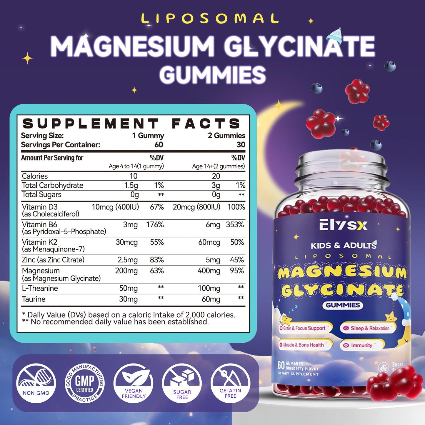 Elysx Liposomal Magnesium Bisglycinate 400mg Gummies, 60 Count