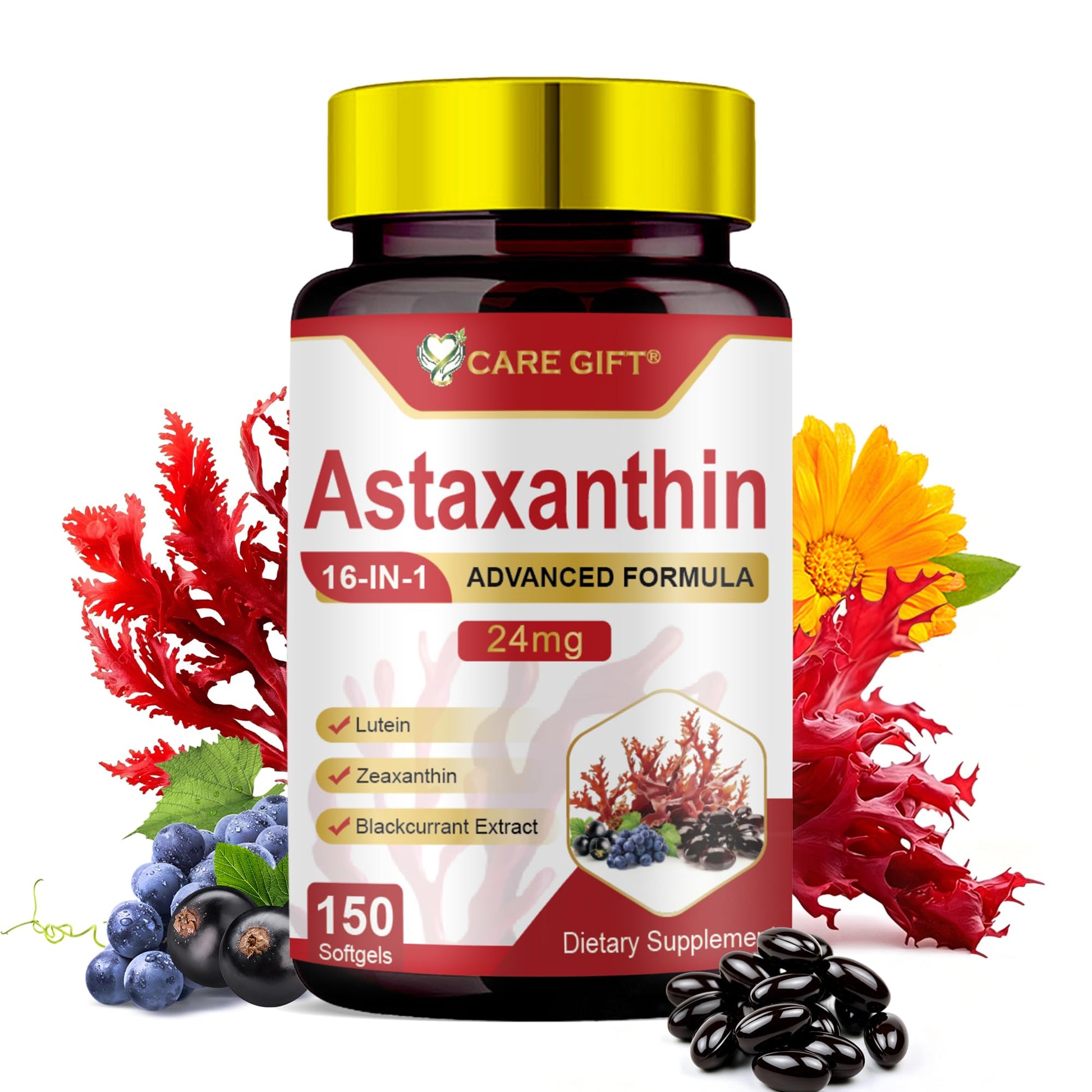 CARE GIFT Astaxanthin Supplements Softgels 24mg, 150 count