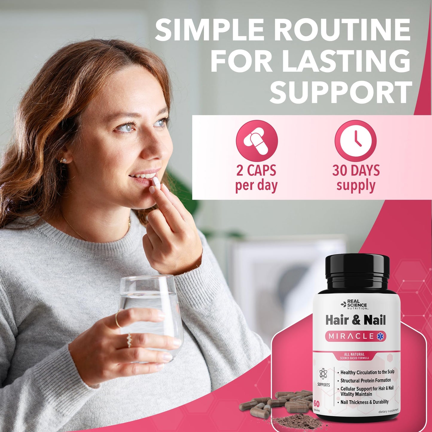 Real Science Nutrition Hair and Nail Vitamins Capsules, 60 Count
