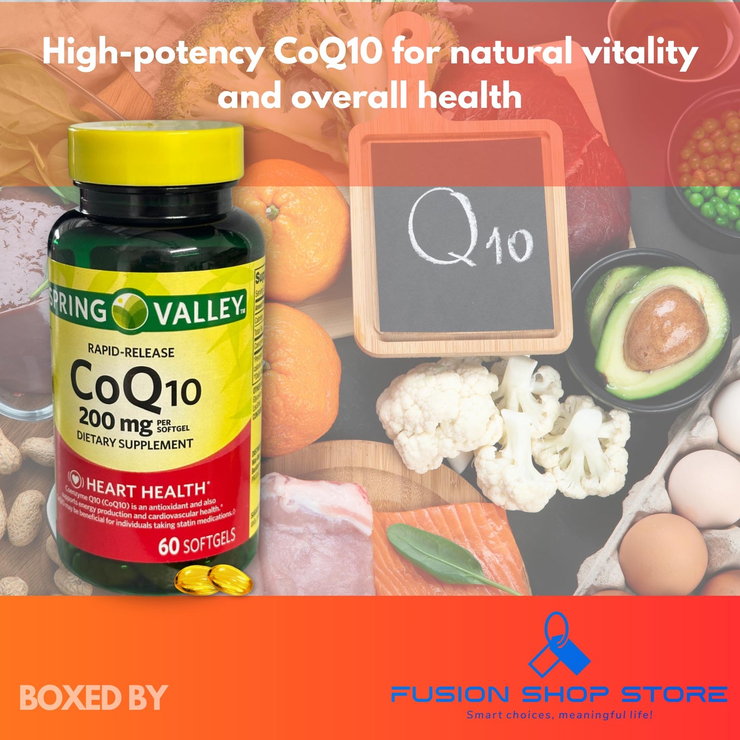 Fusion Shop Store CoQ10 200mg Rapid Release Softgels, 60 Count