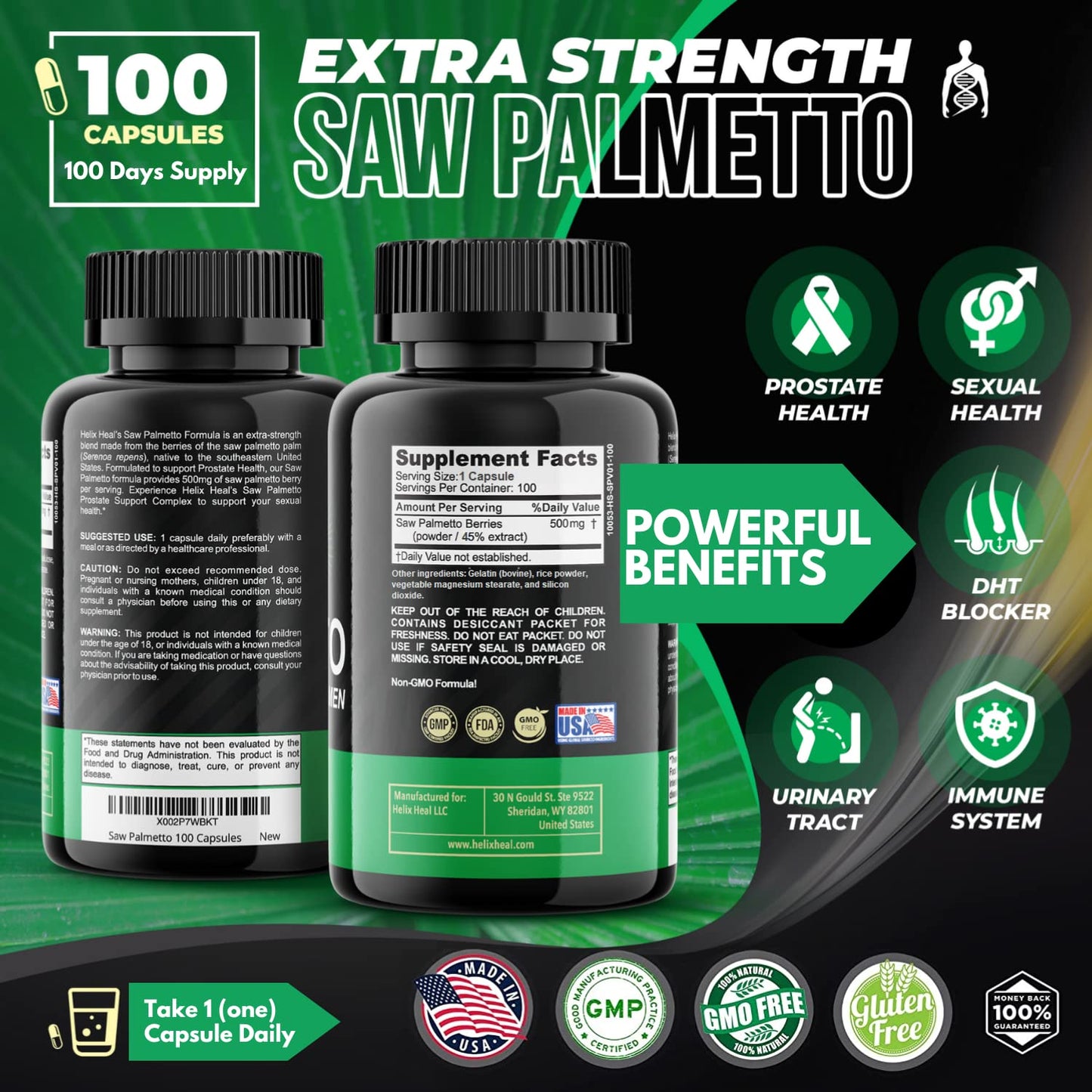 Helix Heal Saw Palmetto Capsules 100 Count